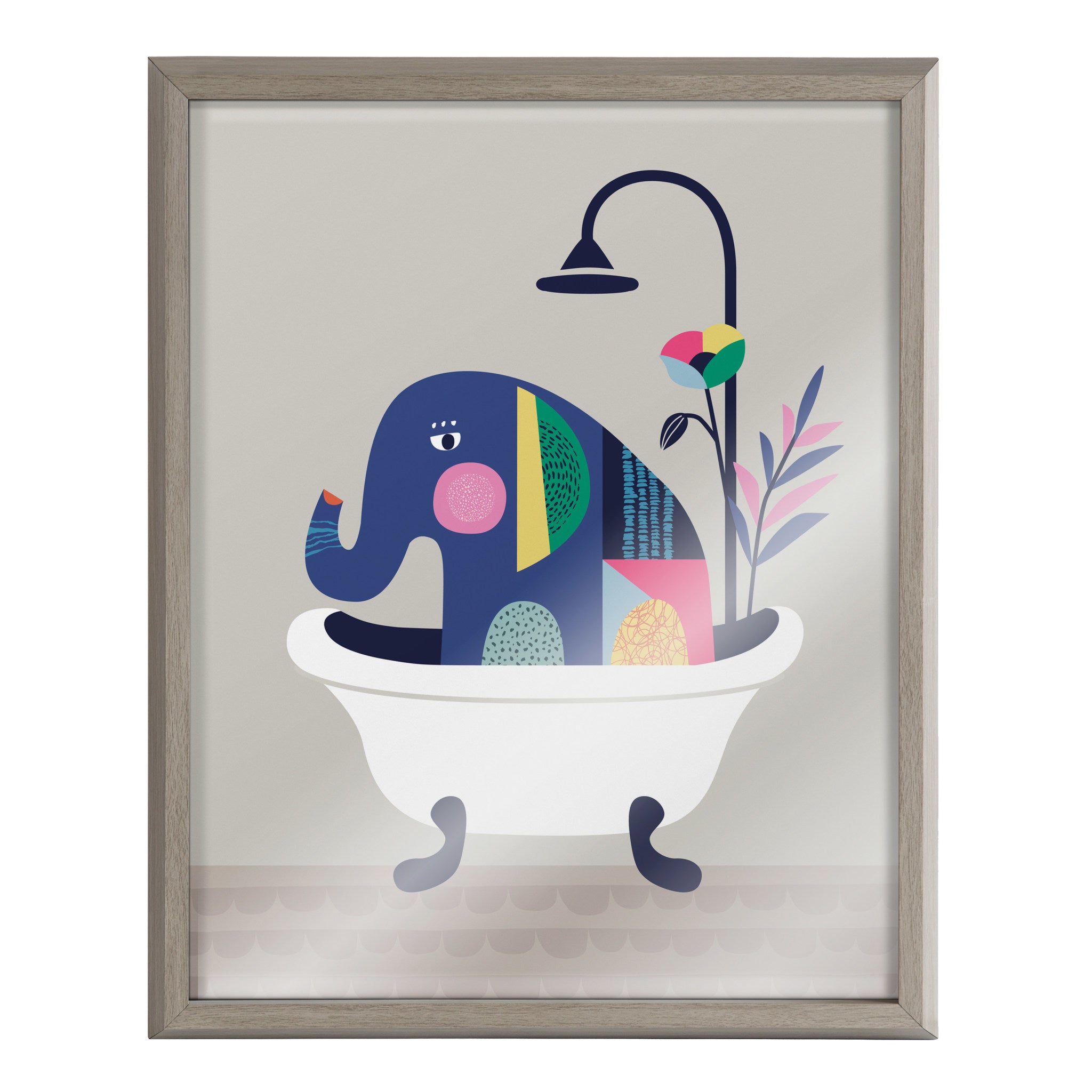 Blake Mid Century Modern Elephant in the Tub Framed Printed Glass by Rachel Lee of My Dream Wall