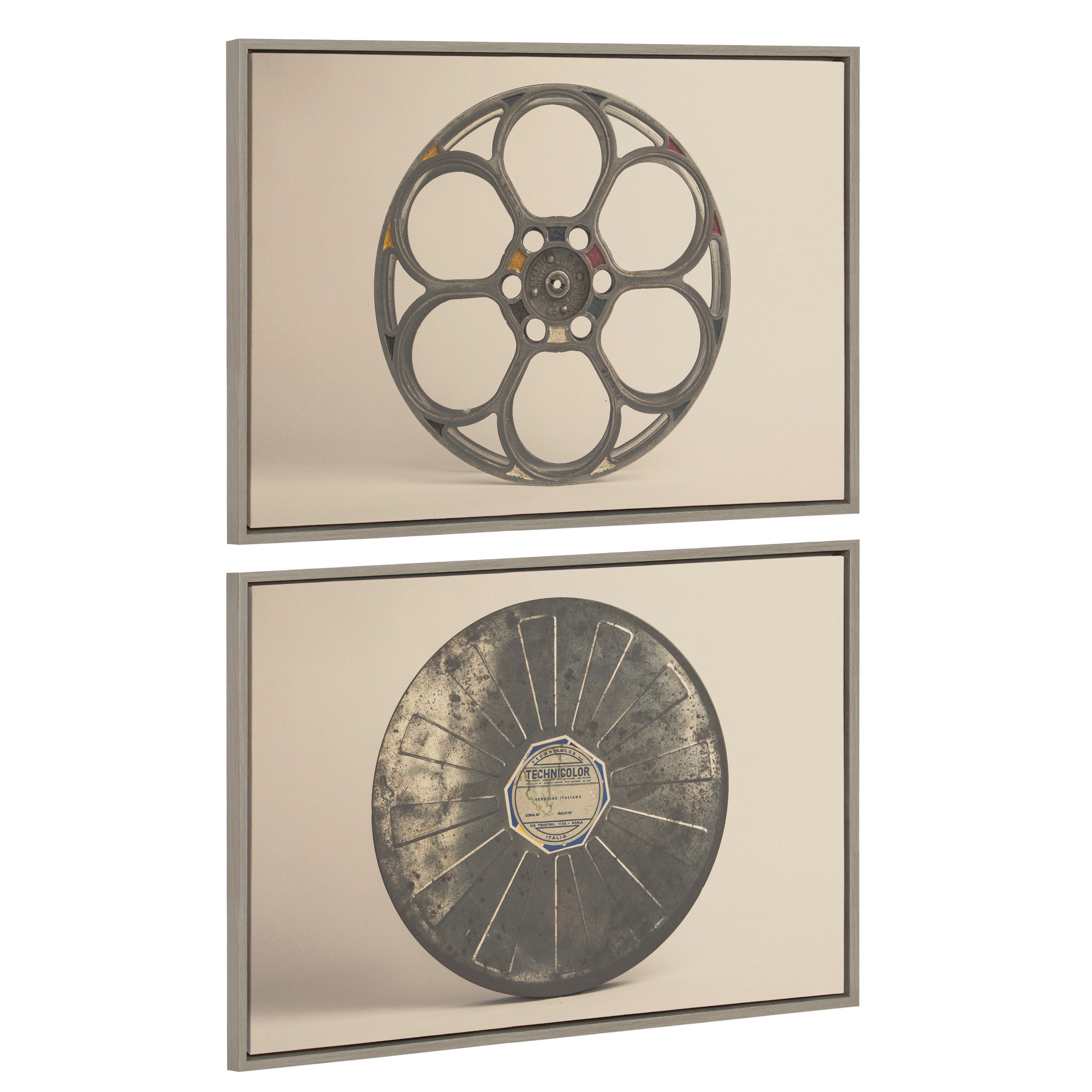 Kate and Laurel Sylvie Movie Tin and Movie Reel Sepia Framed Canvas Wall  Art Set by Saint and Sailor Studios, 2 Piece Set 23x33 Gray, Vintage Movie  Lover Art for Home Decor –
