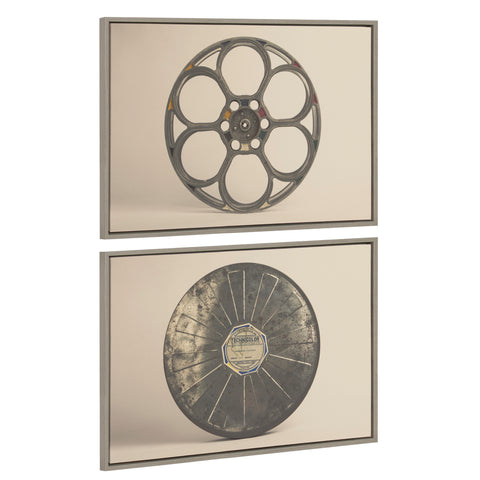 Sylvie Movie Tin and Movie Reel Sepia Framed Canvas Art Set by Saint and Sailor Studios