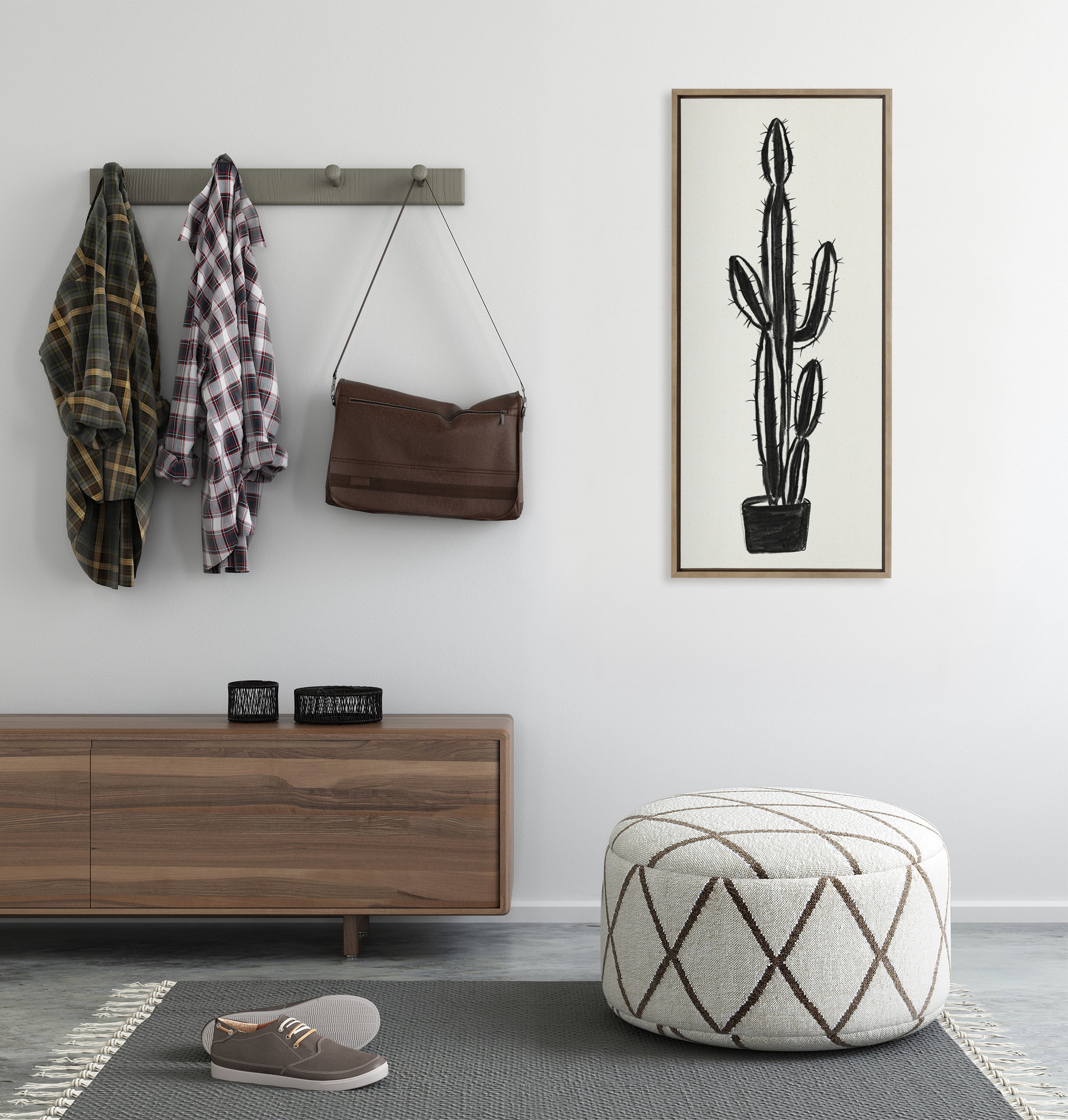 Sylvie 664 Cactus In Pot BW Framed Canvas by Teju Reval of SnazzyHues