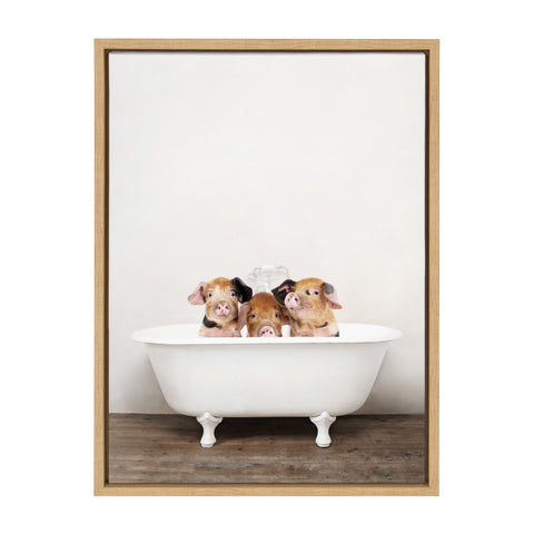 Sylvie Three Little Pigs In Vintage Bathtub Framed Canvas by Amy Peterson Art Studio