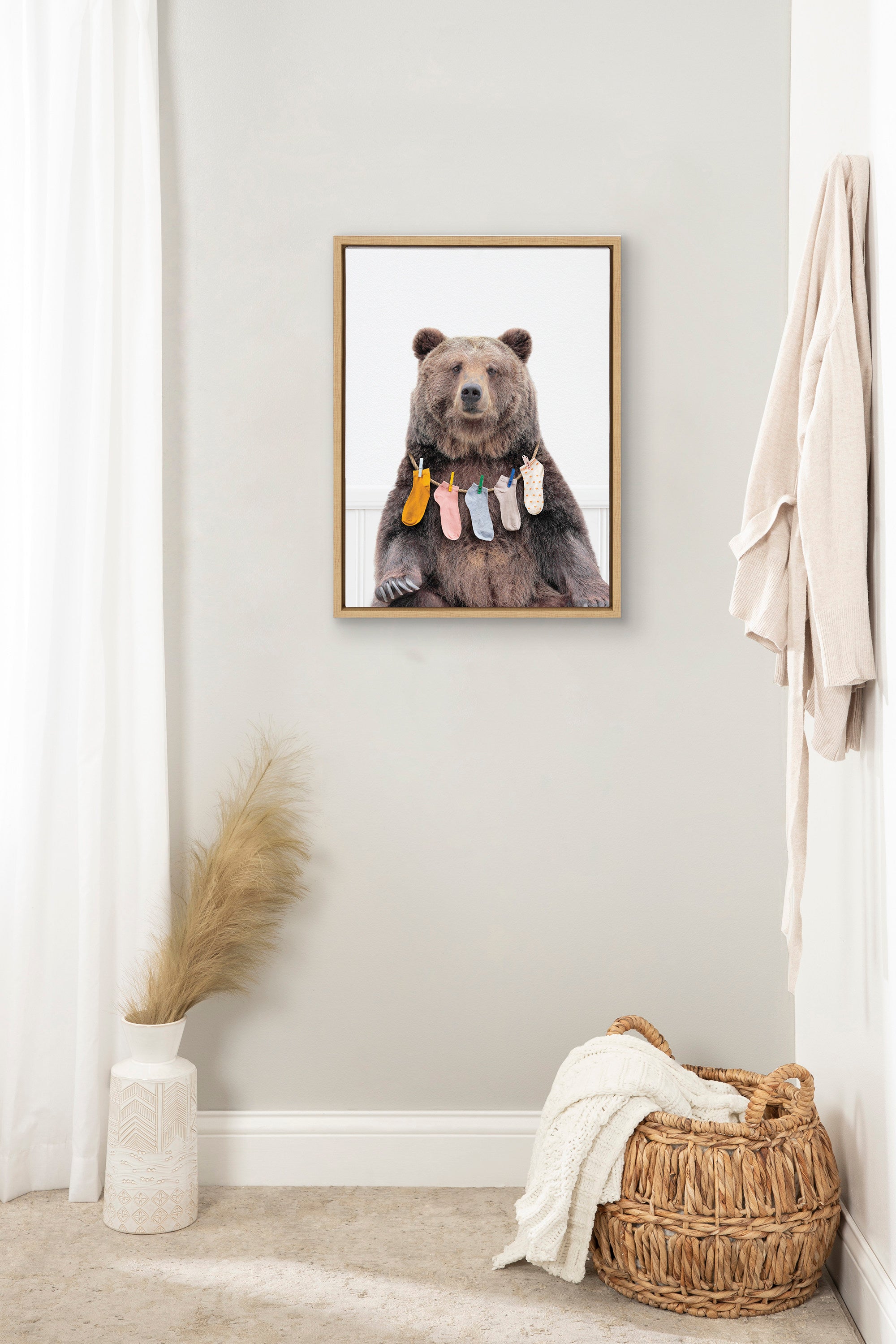 Sylvie Lost Socks Bear Framed Canvas by Amy Peterson Art Studio