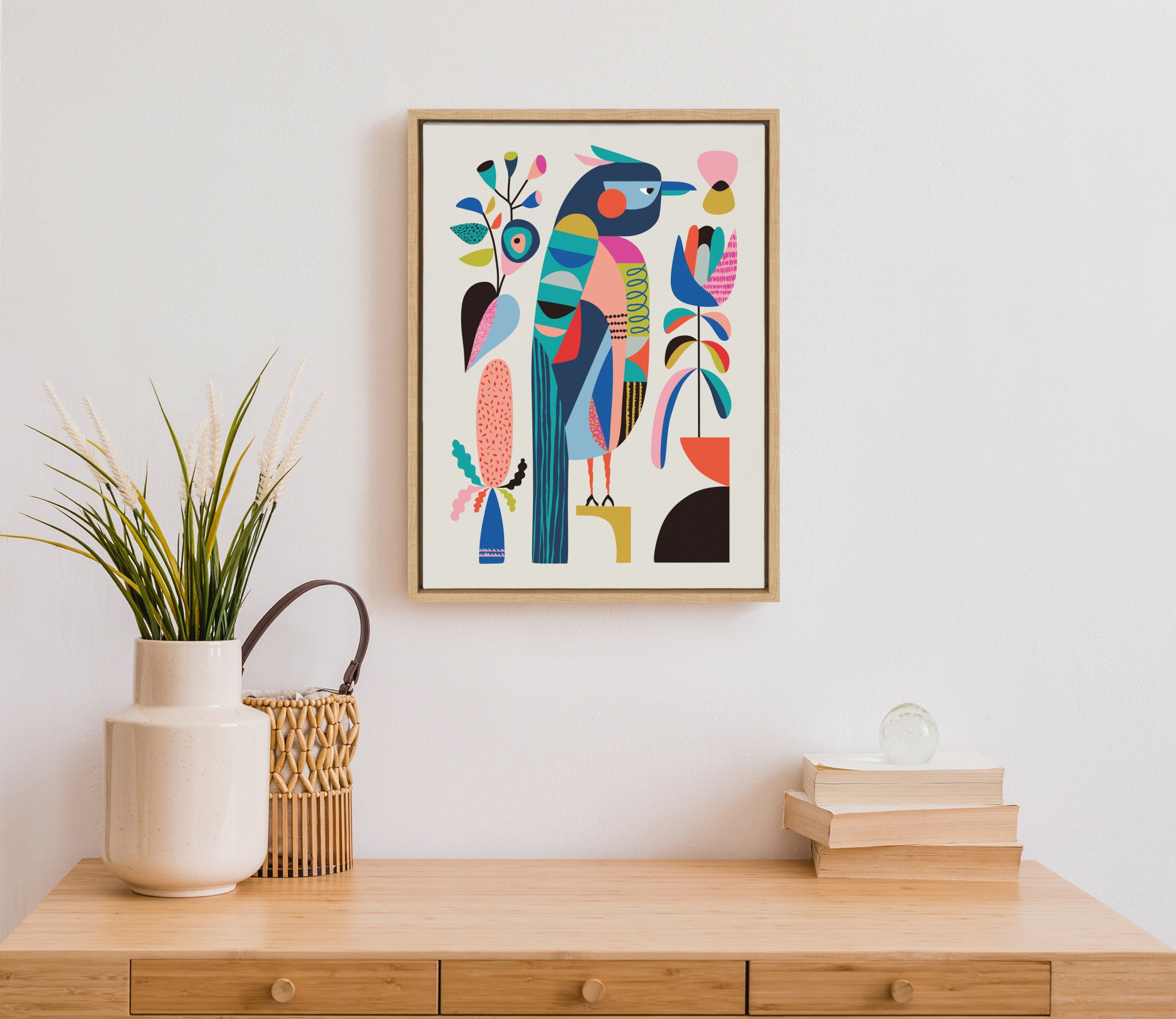 Sylvie Mid Century Modern Kookaburra Framed Canvas by Rachel Lee of My Dream Wall