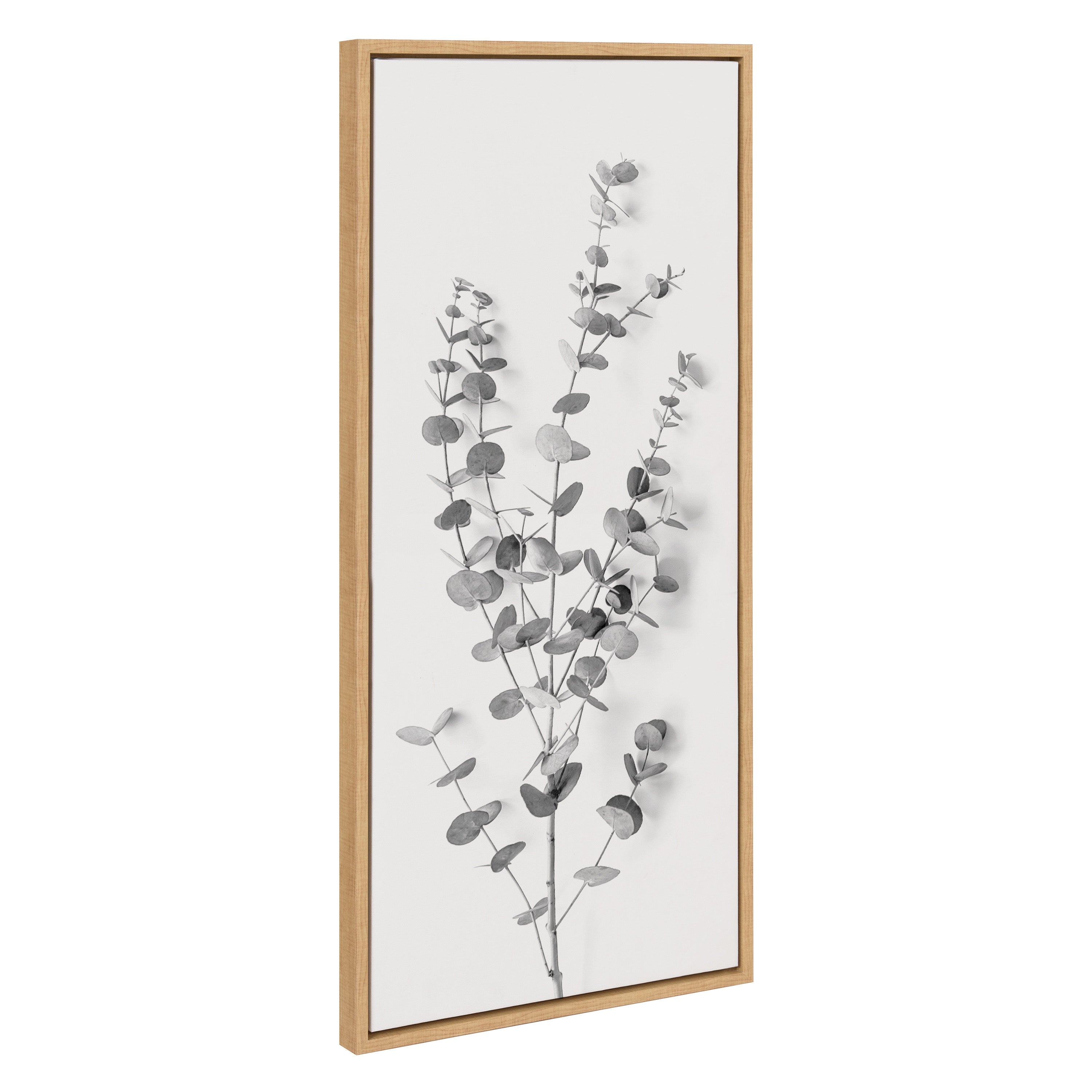 Sylvie Eucalyptus Botanical I Gray and Soft White Framed Canvas by The Creative Bunch Studio