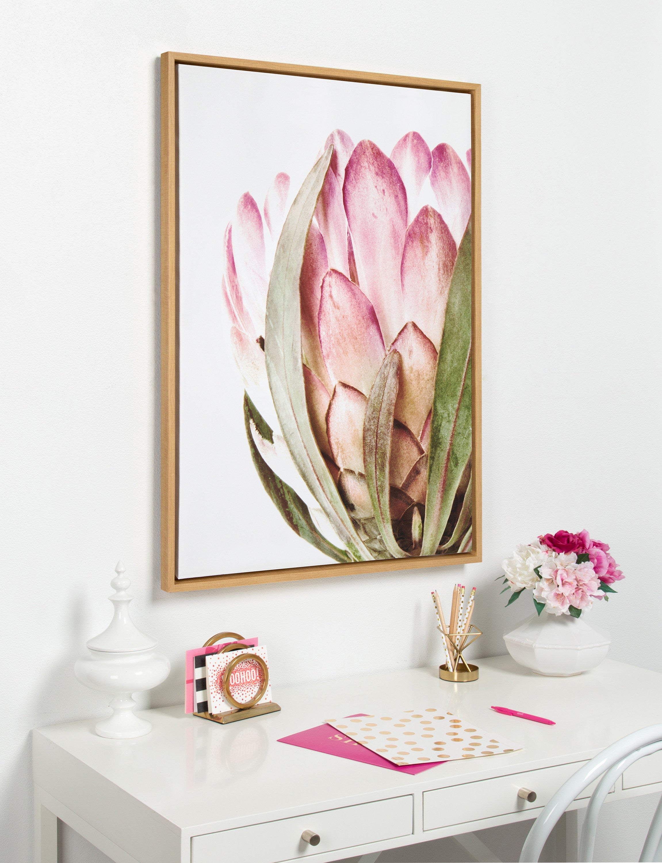 Sylvie Pink Protea Flower Framed Canvas by Amy Peterson