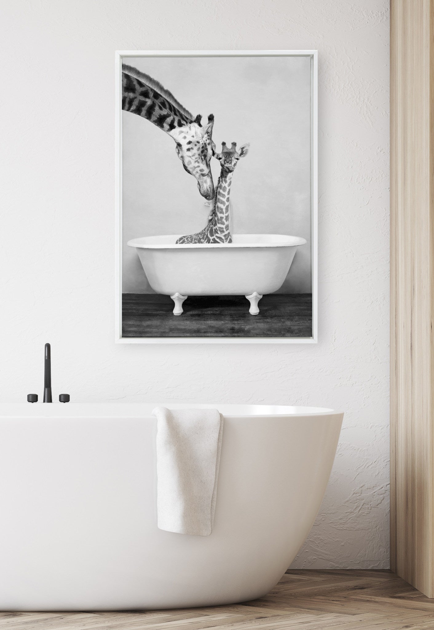 Sylvie Giraffe In Tub Framed Canvas by Amy Peterson Art Studio