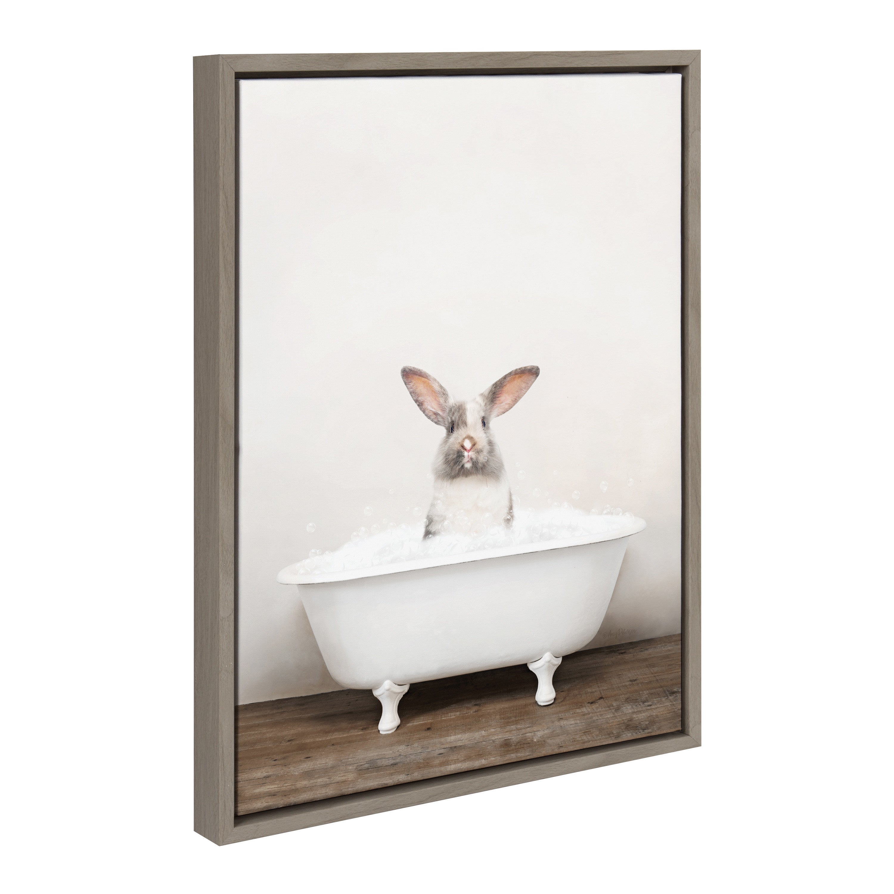 Sylvie Bunny in Rustic Bath Framed Canvas by Amy Peterson Art Studio