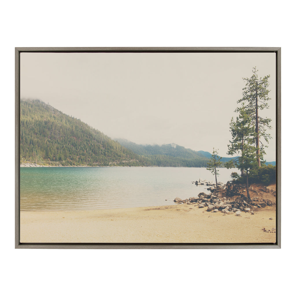 Kate and Laurel Sylvie Lake Tahoe California Mountain Sand Harbor Framed  Canvas Wall Art by Laura Evans, 23x33 Gray, Classic Muted Landscape  Photograph Wall Art – kateandlaurel