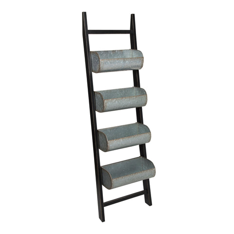 Pothos Wood and Metal Bin Leaner Storage Ladder