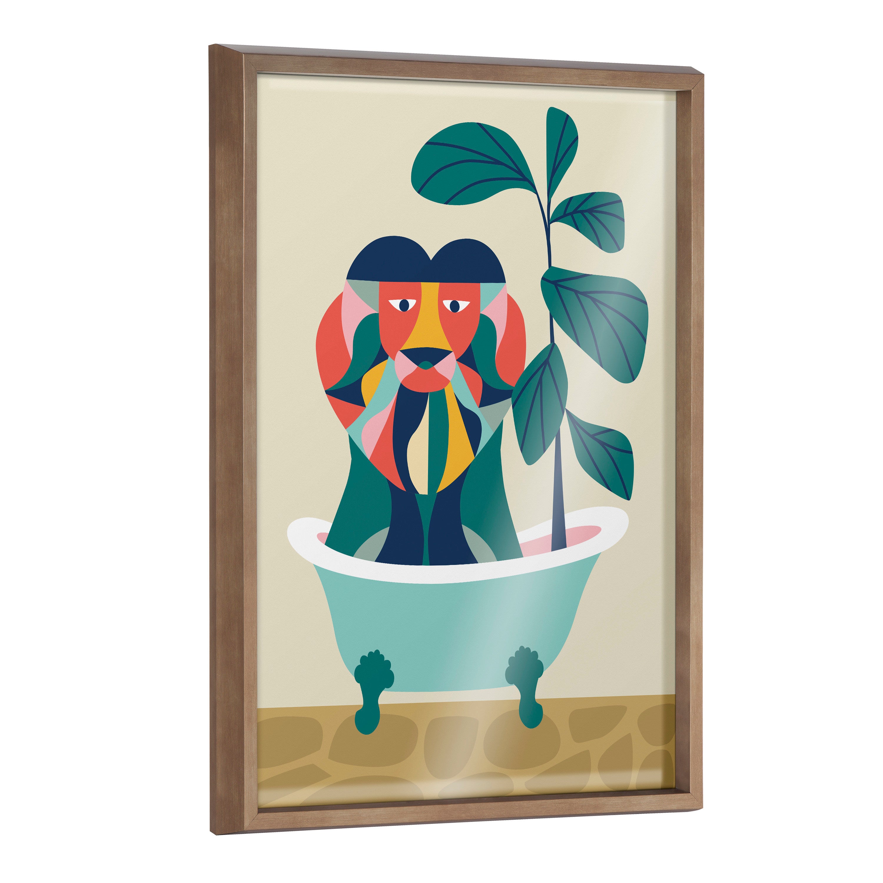 Blake Mid Century Modern Lion in Bathtub Framed Printed Glass by Rachel Lee of My Dream Wall