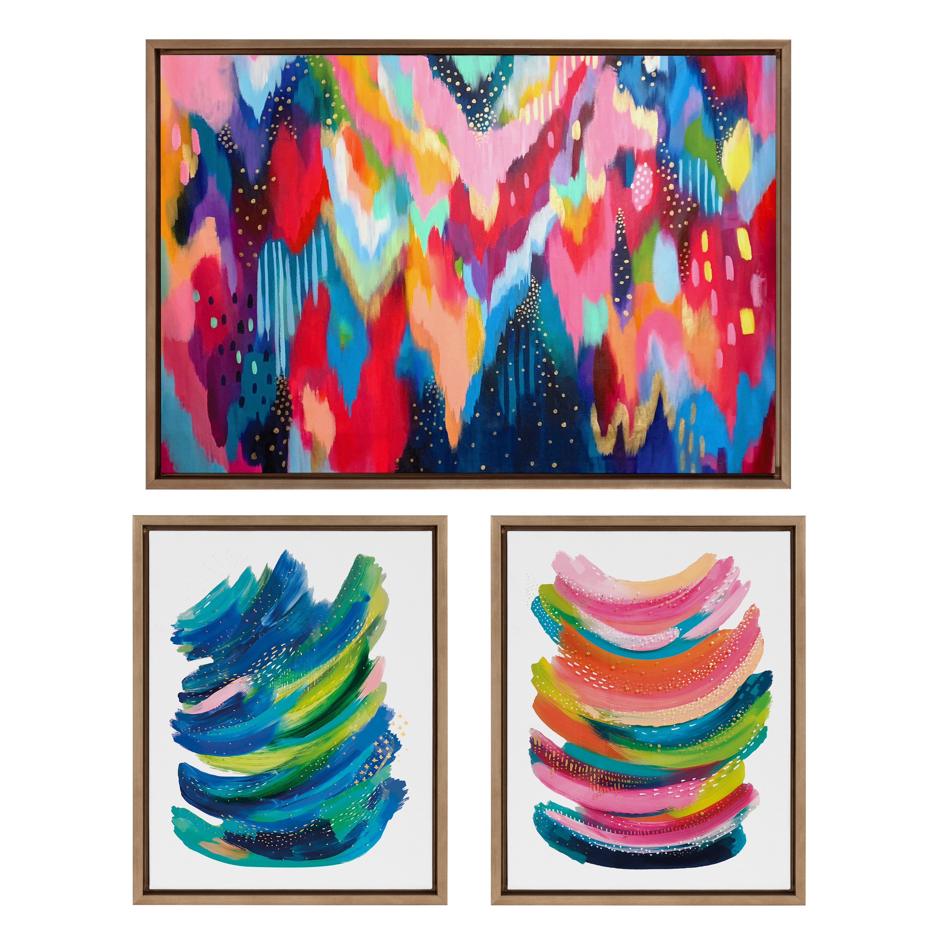 Sylvie Brushstroke and Bright Abstract Framed Canvas Set by Jessi Raulet of Ettavee