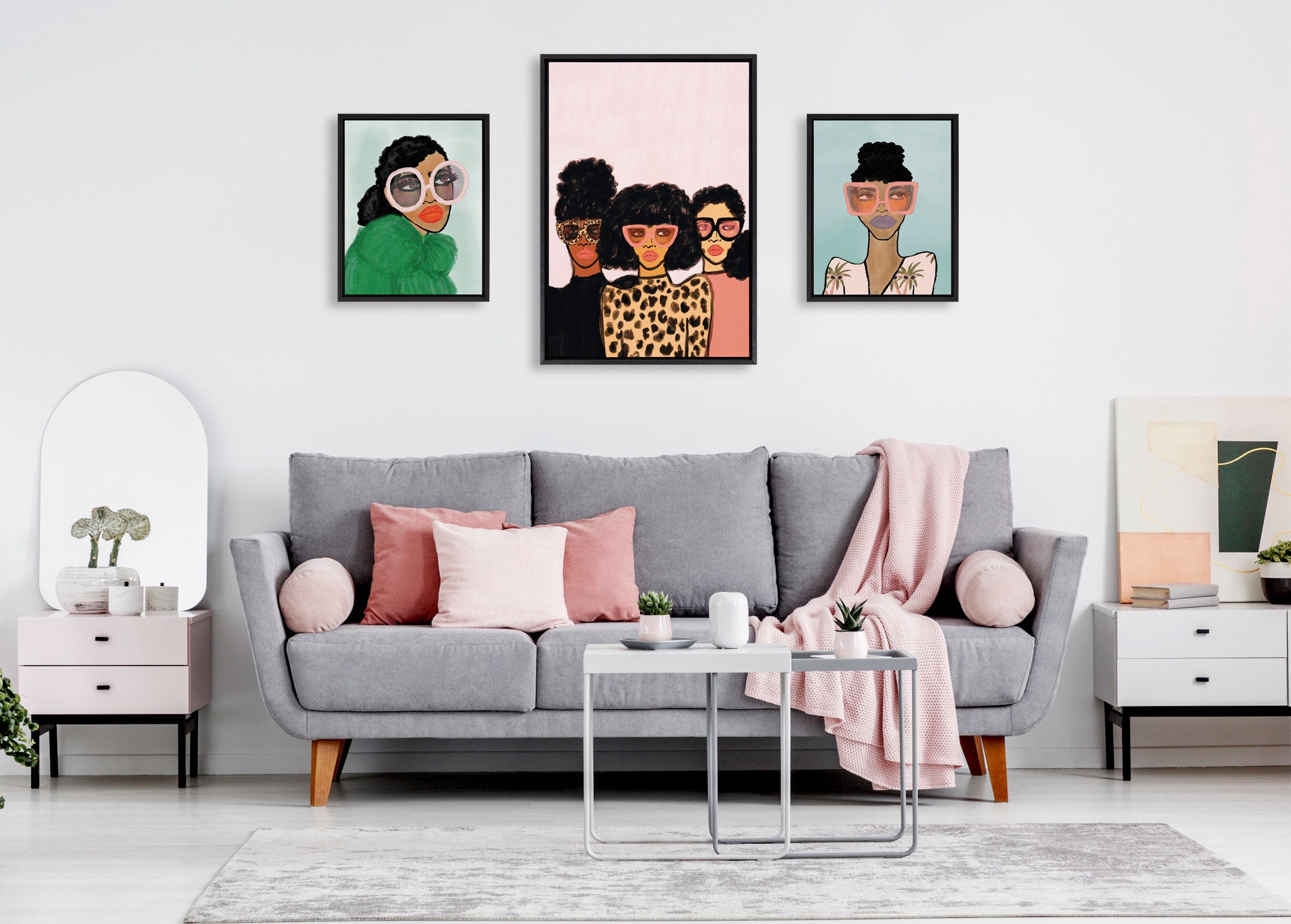 Sylvie Fashion Girl Framed Canvas Set by Kendra Dandy of Bouffants and Broken Hearts