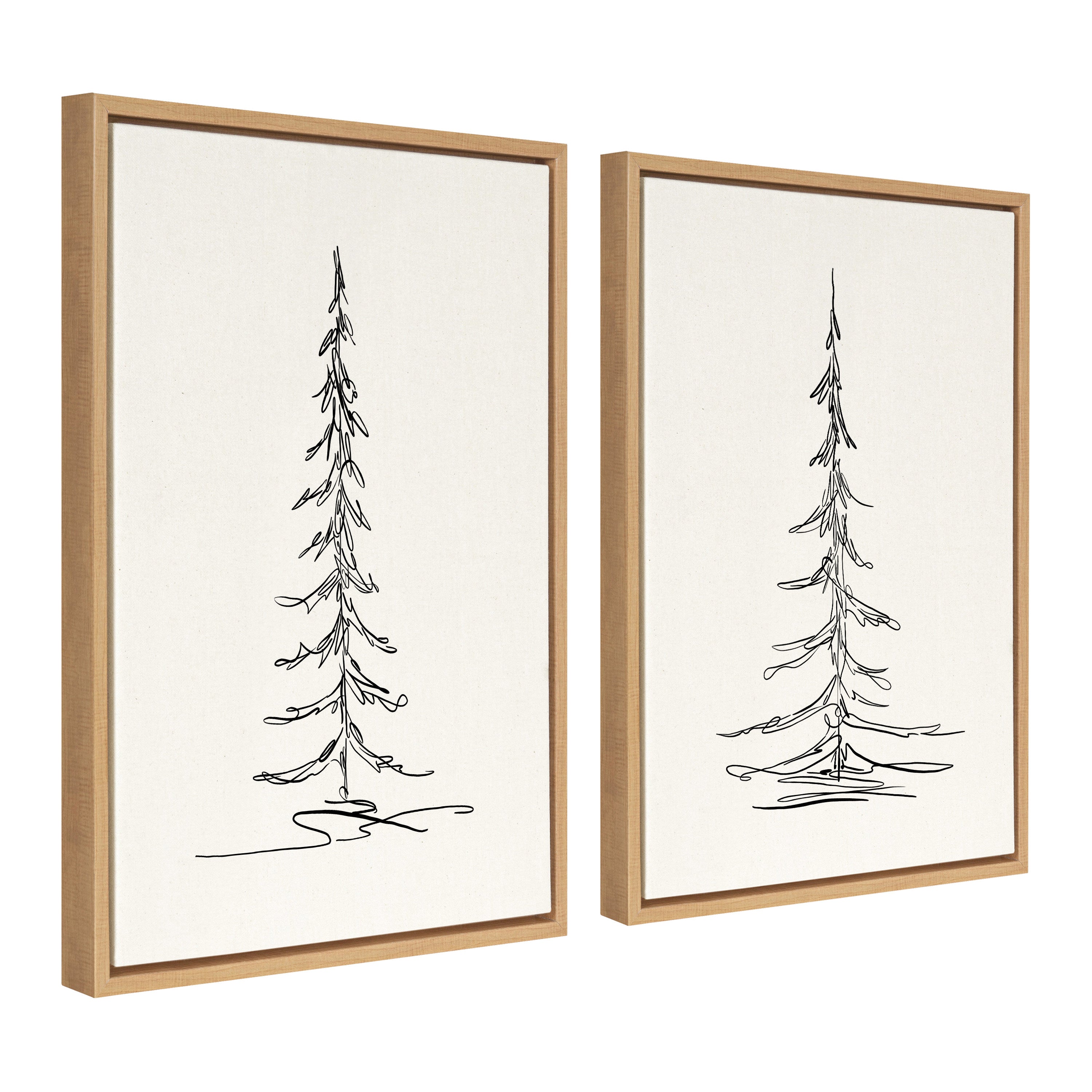 Sylvie Minimalist Evergreen Trees Sketch Framed Canvas Set by The Creative Bunch Studio