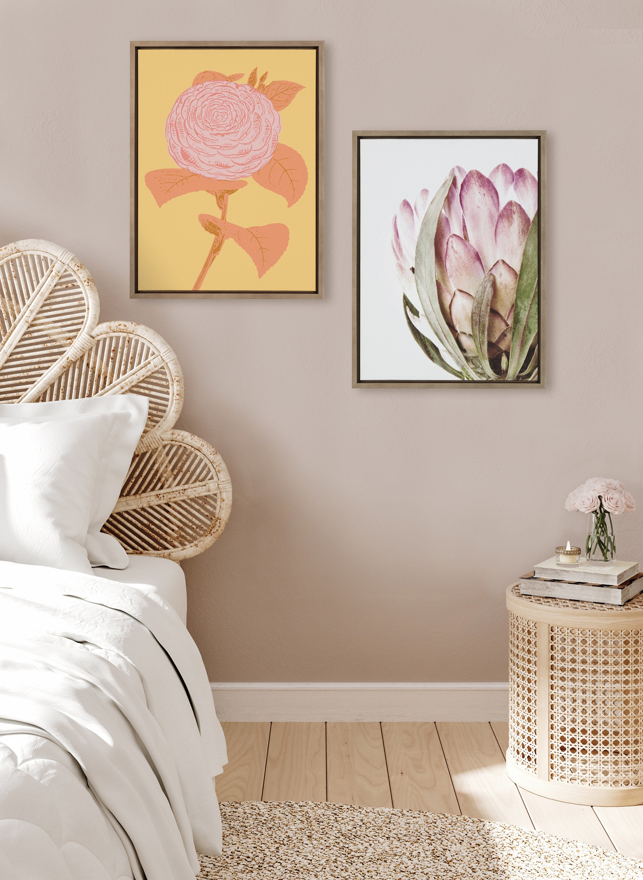 Sylvie Pink Protea Flower Framed Canvas by Amy Peterson