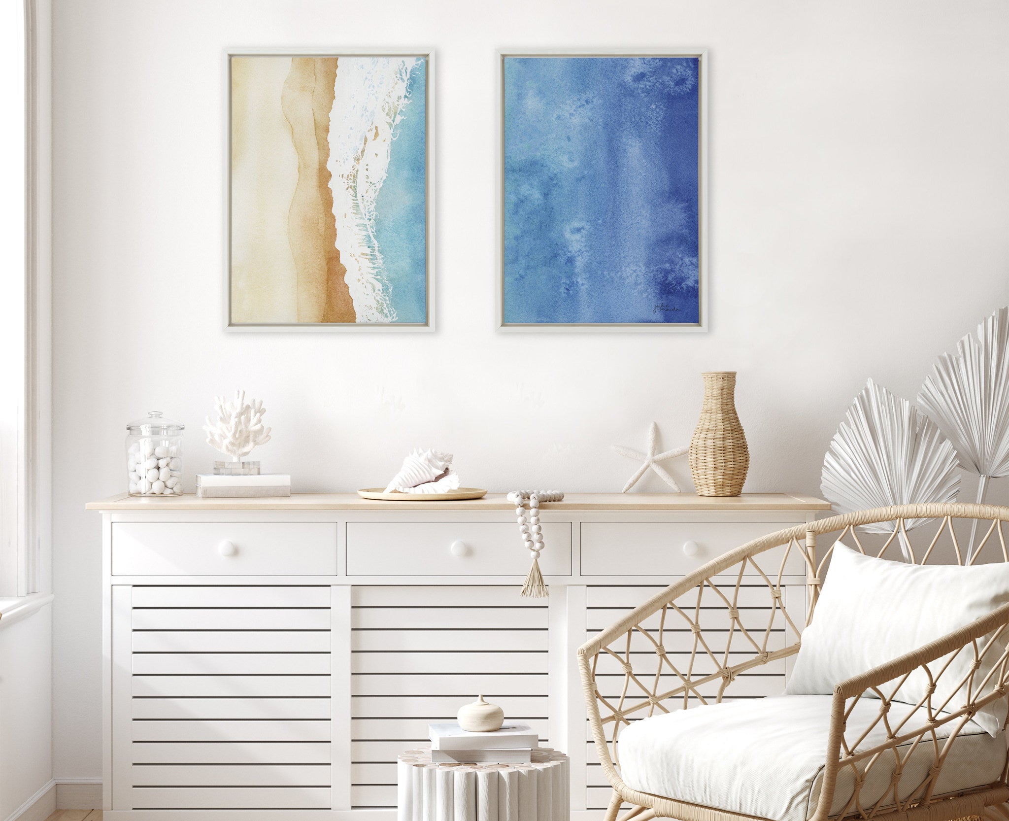 Sylvie Ocean Wake 1 and 2 Framed Canvas by Julie Maida