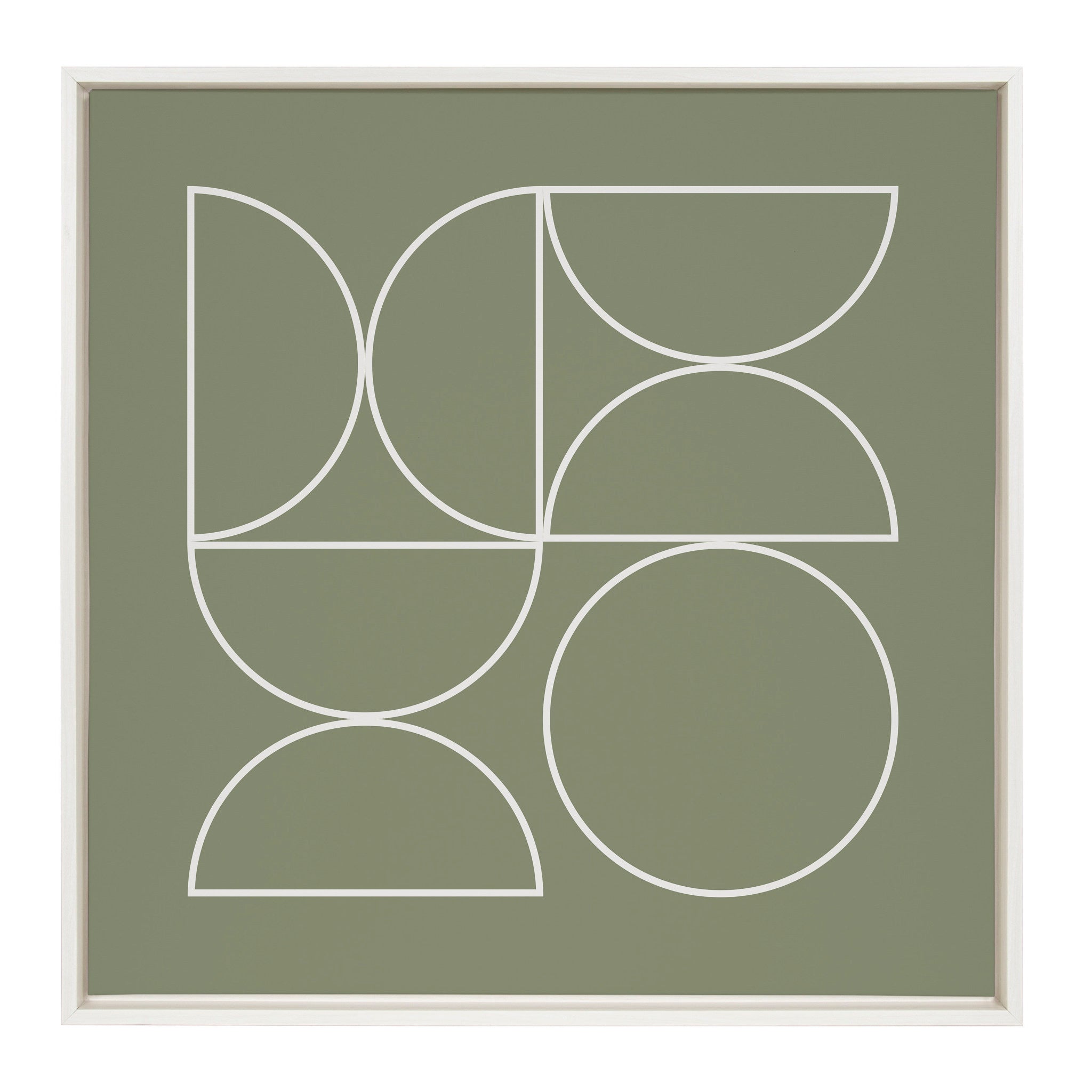 Sylvie Bold Vintage Geometric Line Art Sage Green Framed Canvas by The Creative Bunch Studio