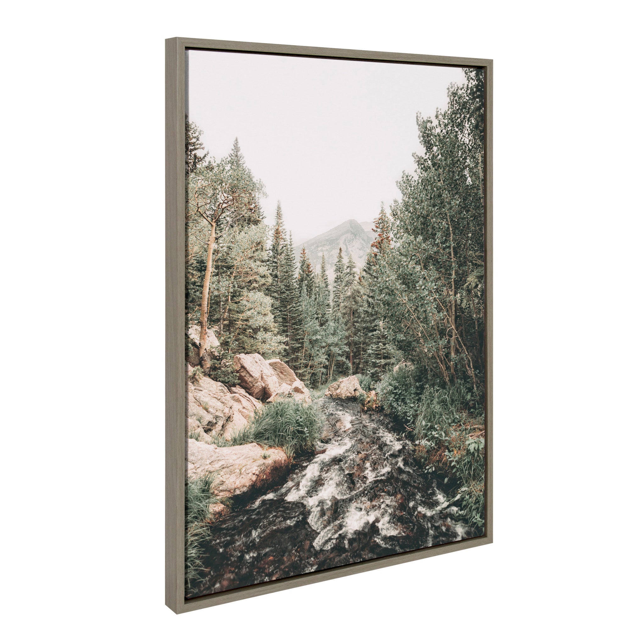 Sylvie Meet Me Here, Highland Cow Muted Mountain Landscape and Minimalist Evergreen Trees Sketch Framed Canvas Set by Various Artists