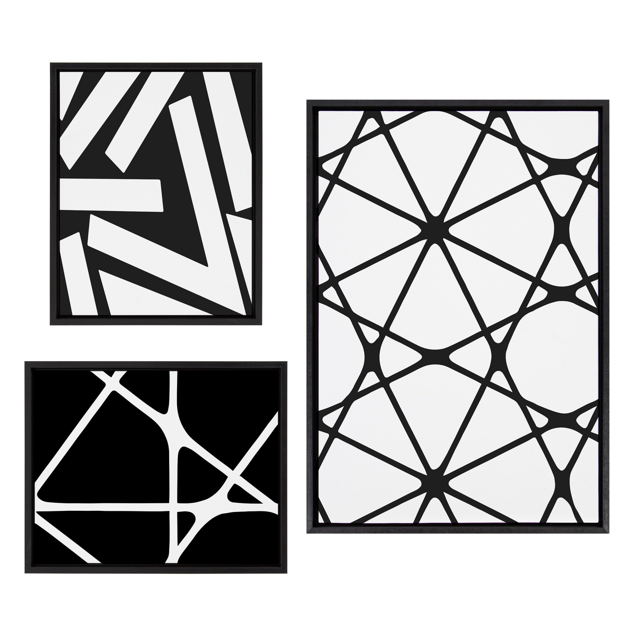 Sylvie Elevated Modern Black and White Minimalist Pattern No 1, 2 and 3 Framed Canvas by The Creative Bunch Studio