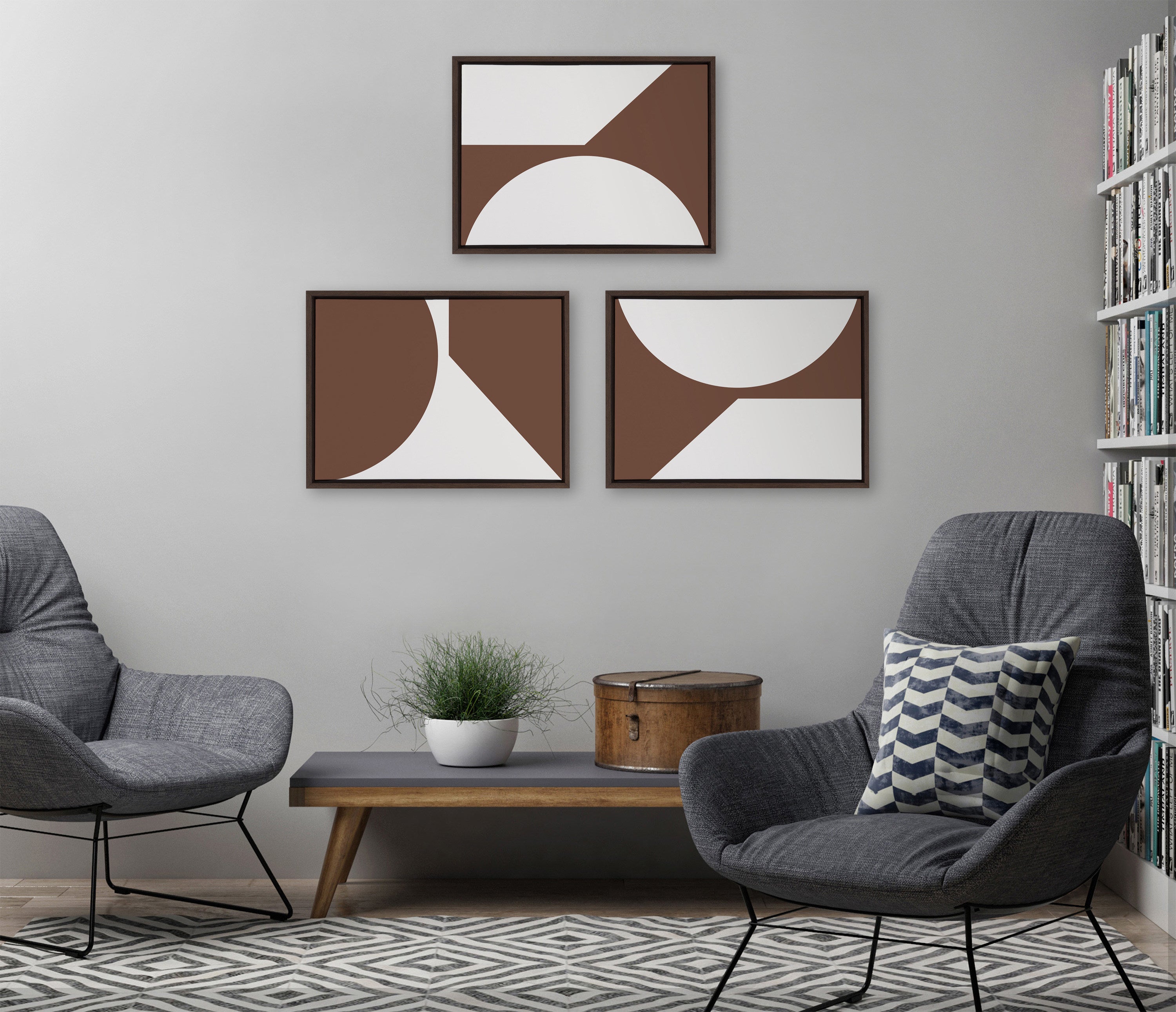 Sylvie Minimal Max Mod Set Brown Framed Canvas by The Creative Bunch Studio