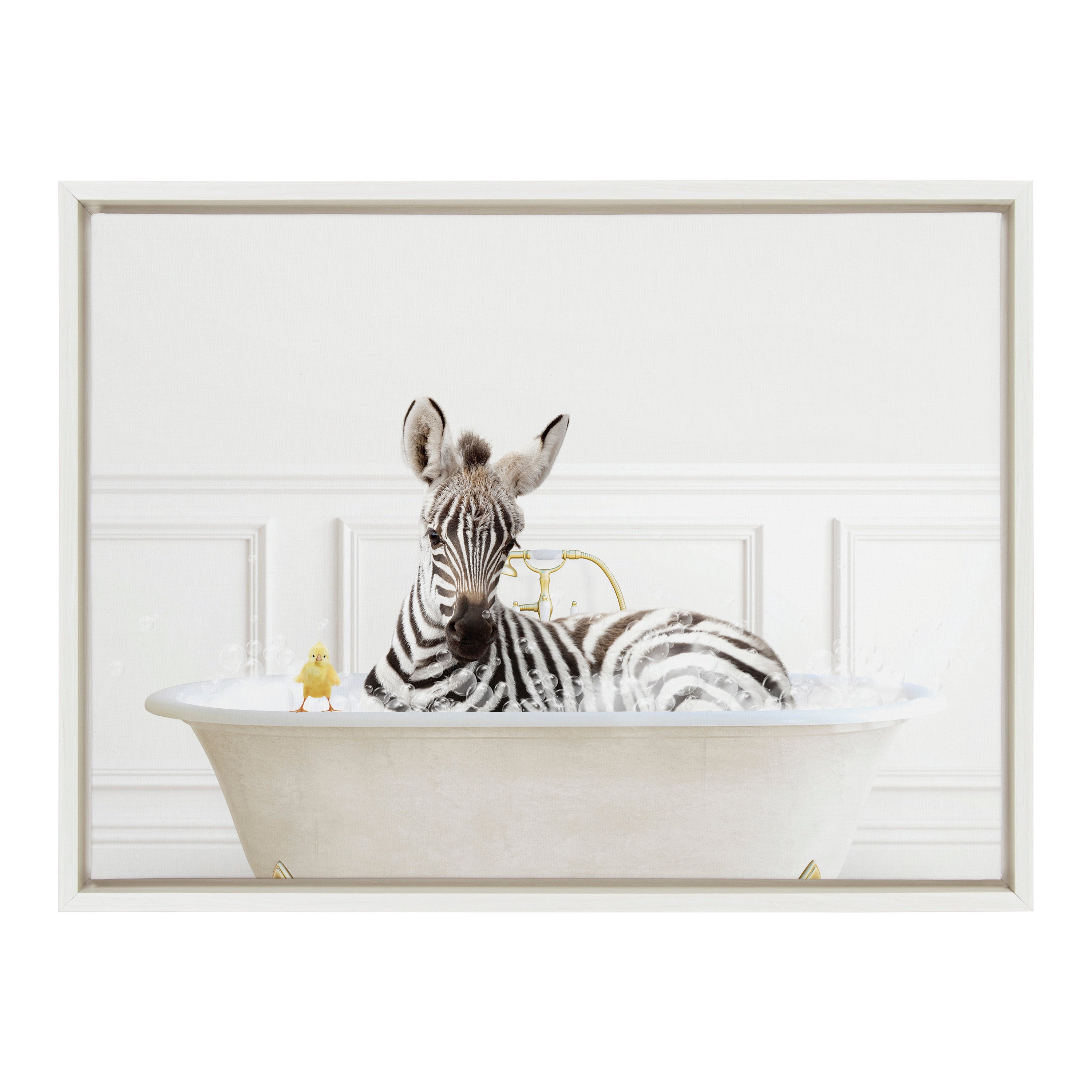Sylvie Zebra In Bubble Bath Neutral Style Framed Canvas by Amy Peterson Art Studio