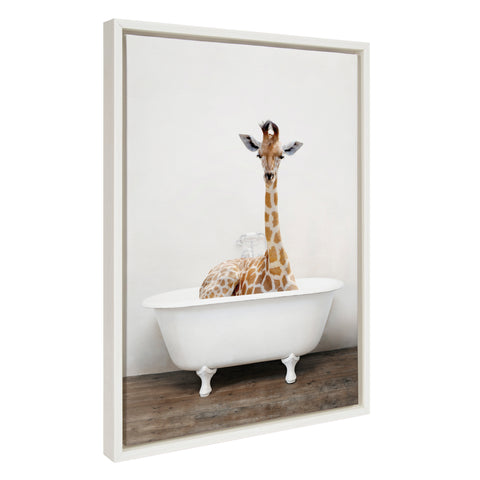 Sylvie Giraffe 2 in the Tub Color Framed Canvas by Amy Peterson Art Studio