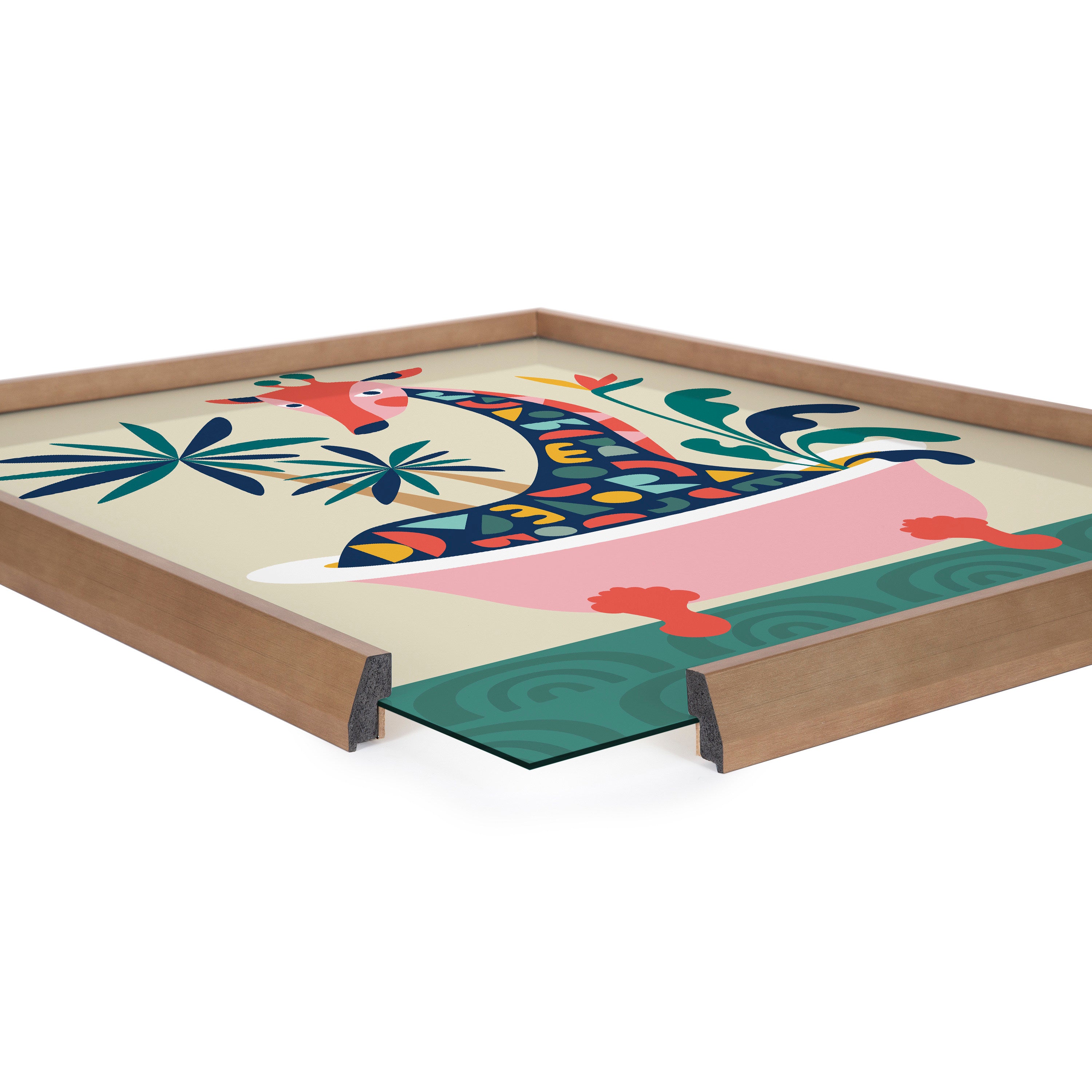 Blake Mid Century Modern Giraffe in Bathtub Framed Printed Glass by Rachel Lee of My Dream Wall