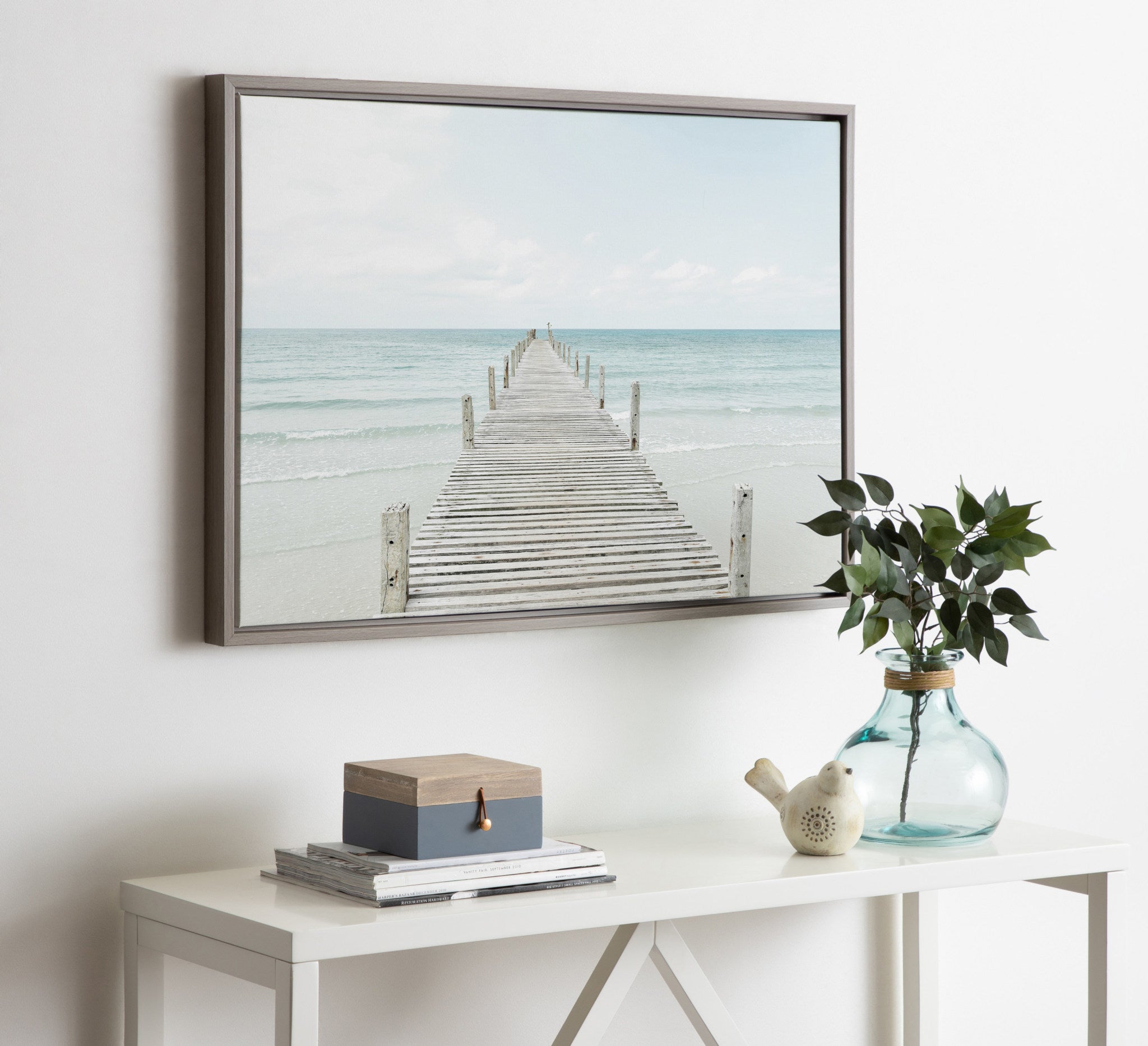 Sylvie Wooden Pier on Beach Framed Canvas by Amy Peterson Art Studio