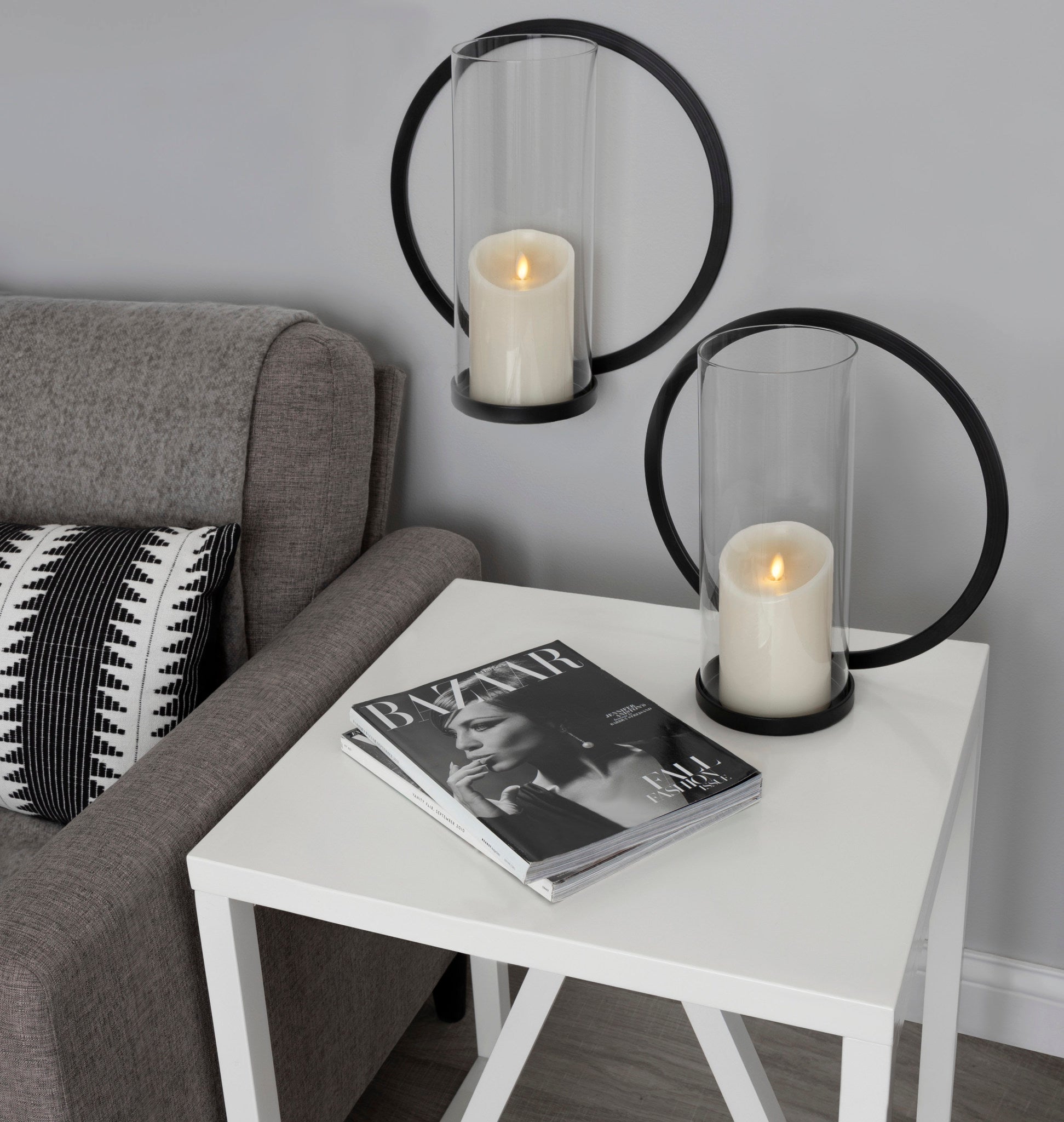 Khauli Round Metal Wall Sconce, Black 12" Diameter