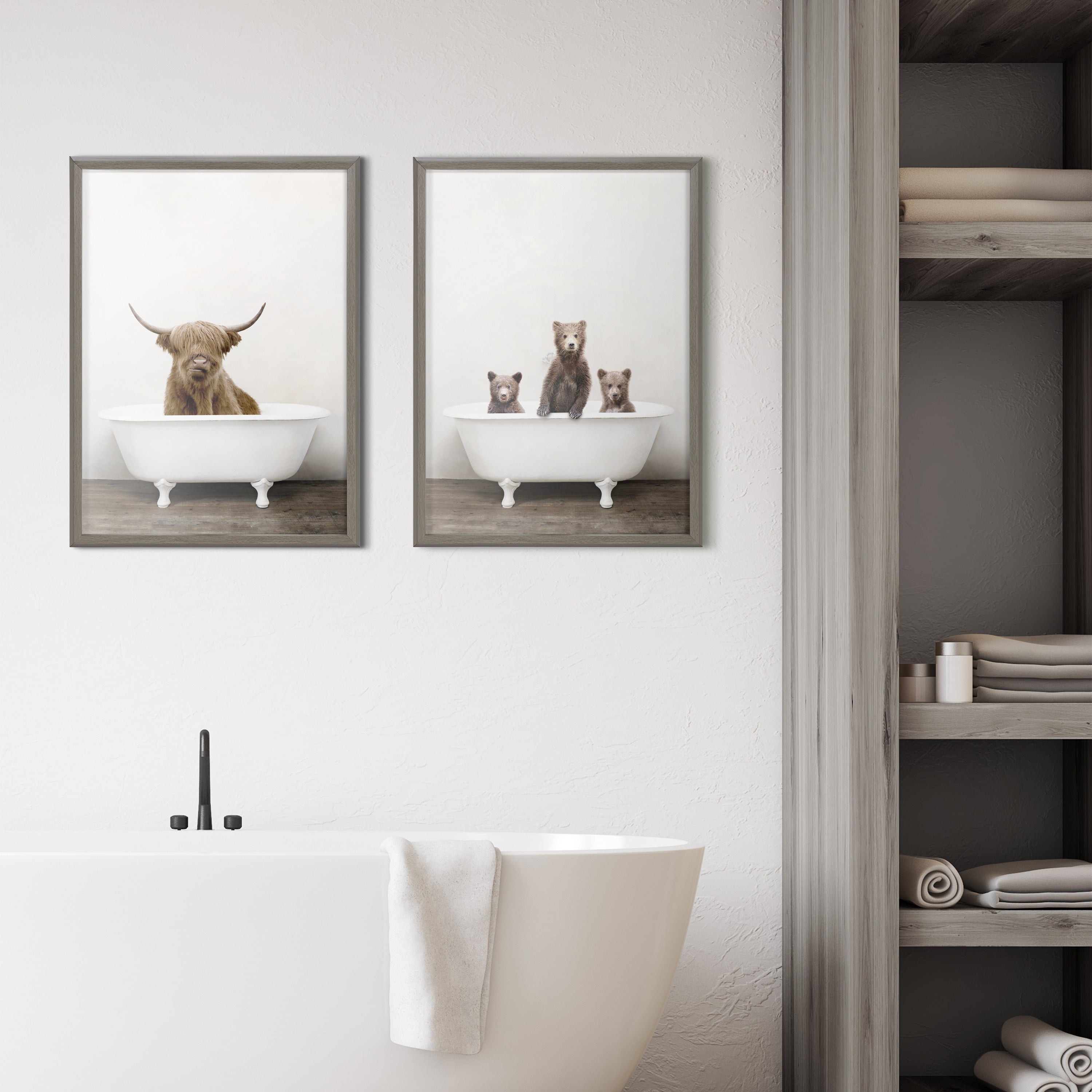 Blake Highland Cow in Tub Color Framed Printed Glass by Amy Peterson Art Studio