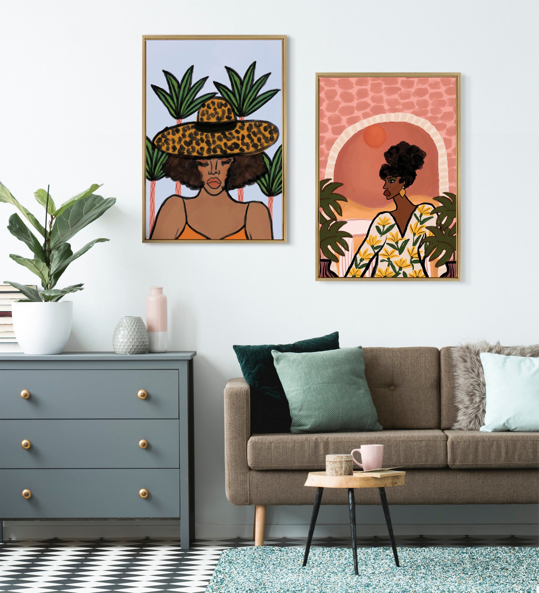 Sylvie Leopard Hat Framed Canvas by Kendra Dandy of Bouffants and Broken Hearts