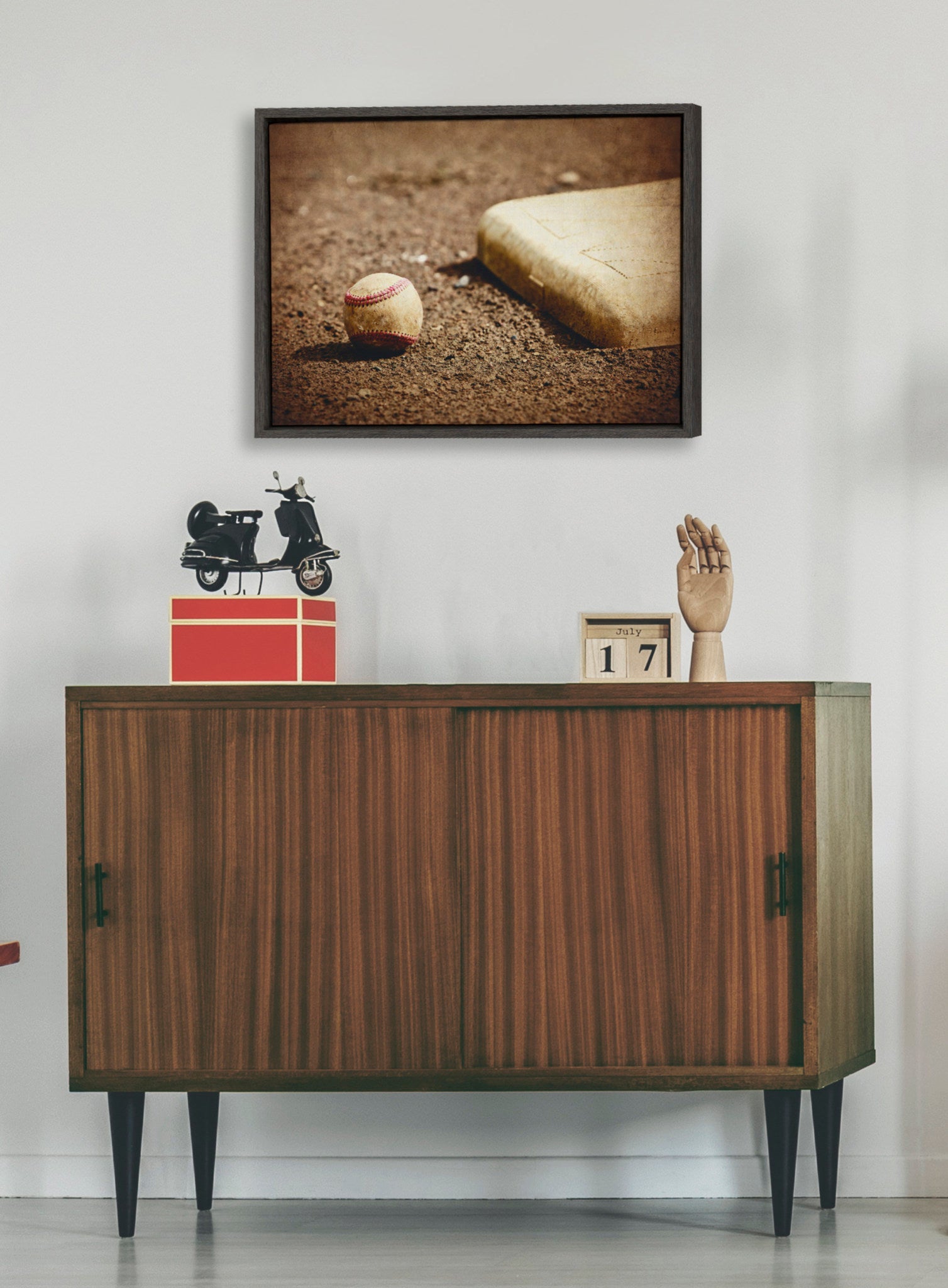Sylvie Ball And Home Plate Framed Canvas by Shawn St. Peter