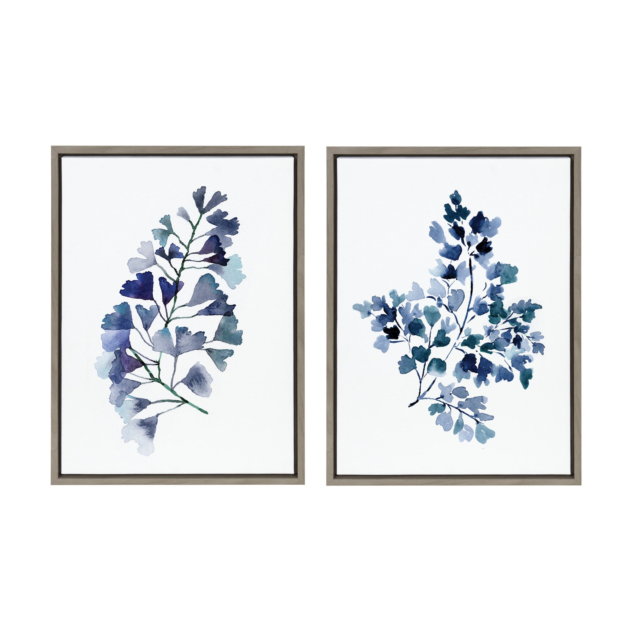 Sylvie Botanical Split Fern Indigo and Botanical Maiden Indigo Framed Canvas by Sara Berrenson