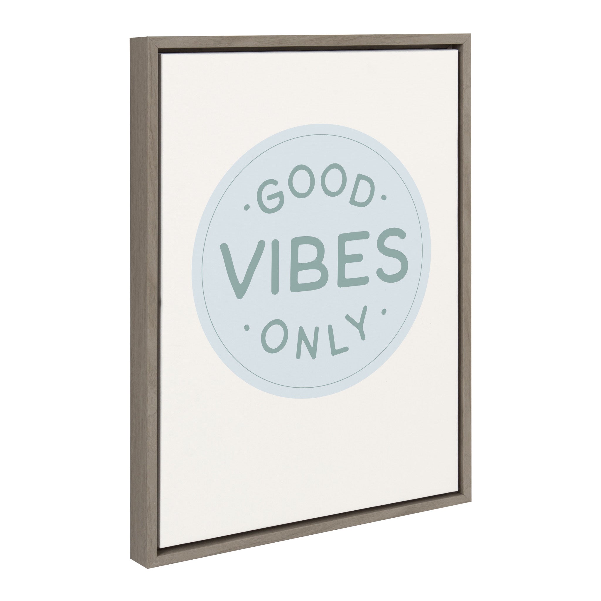 Sylvie Good Vibes Only Pale Blue Button Framed Canvas by The Creative Bunch Studio