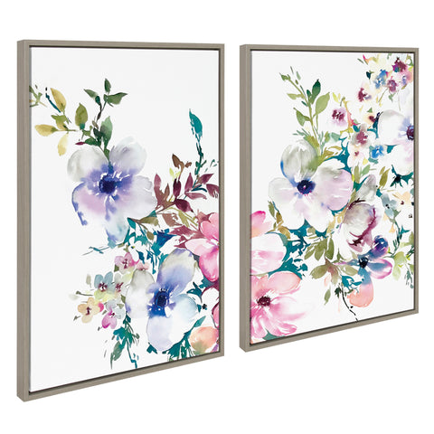 Sylvie Ink Wash Floral Left and Right Framed Canvas by Emma Daisy