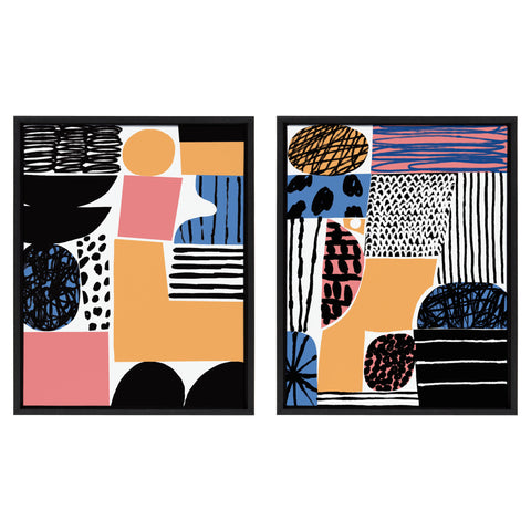 Sylvie Abstract Collage 3 and 4 Framed Canvas by Marcello Velho