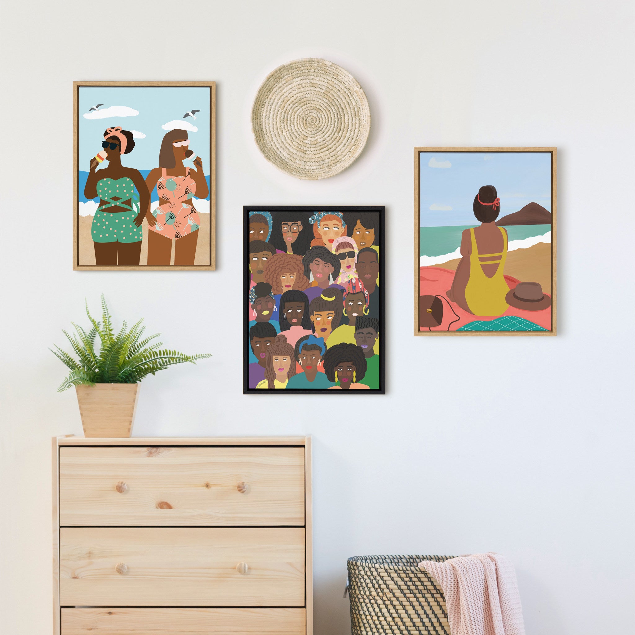 Sylvie Ice cream on the Beach Framed Canvas by Queenbe Monyei