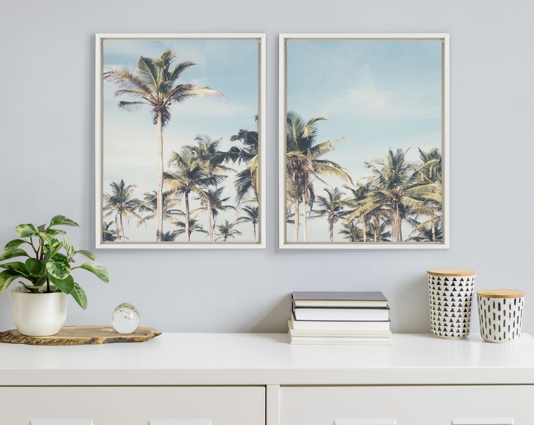Sylvie Coastal Coconut Palm Tree Beach Framed Canvas Set by The Creative Bunch Studio