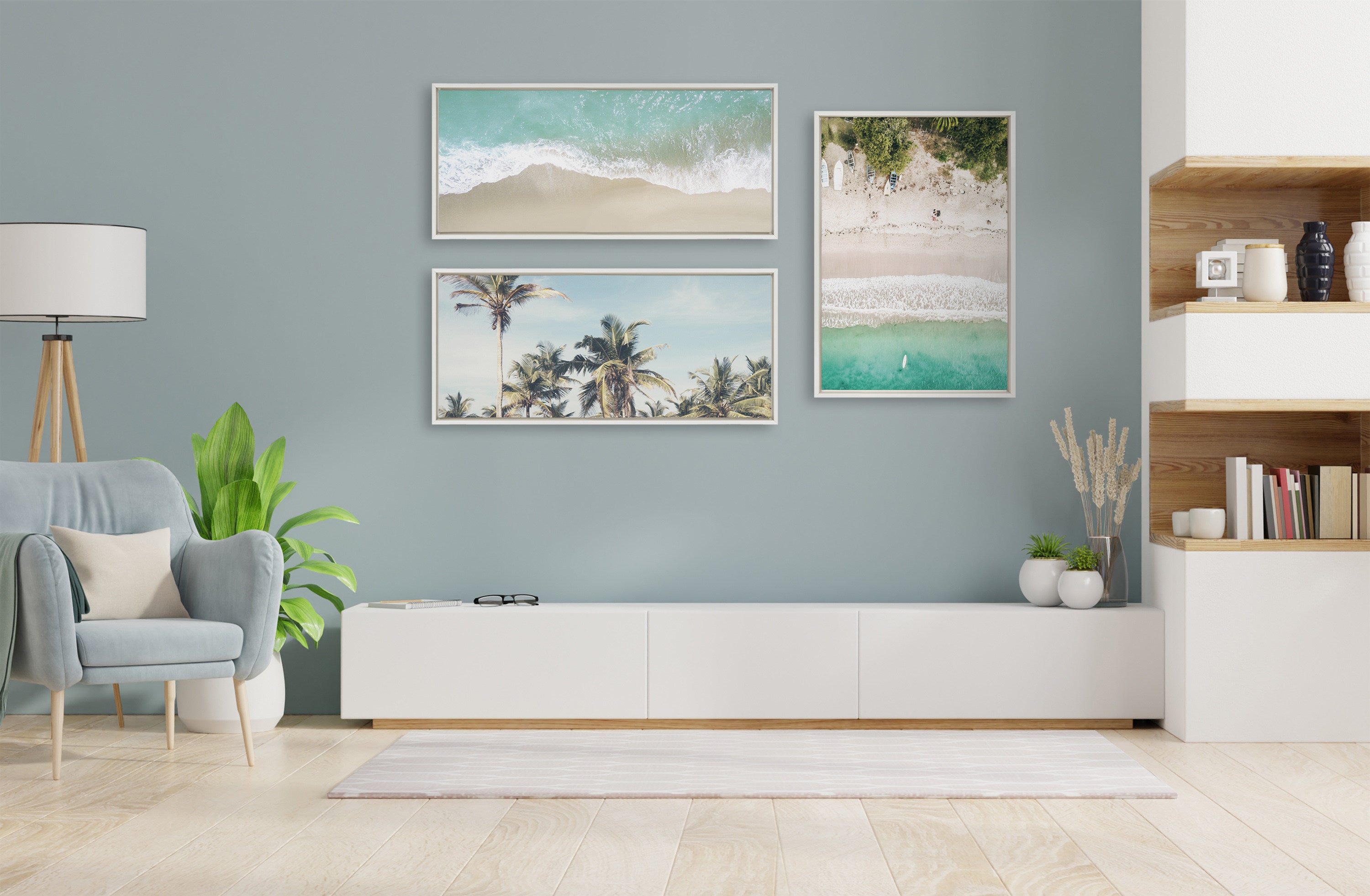 Sylvie Coastal Coconut Palm Tree Beach Framed Canvas by The Creative Bunch Studio