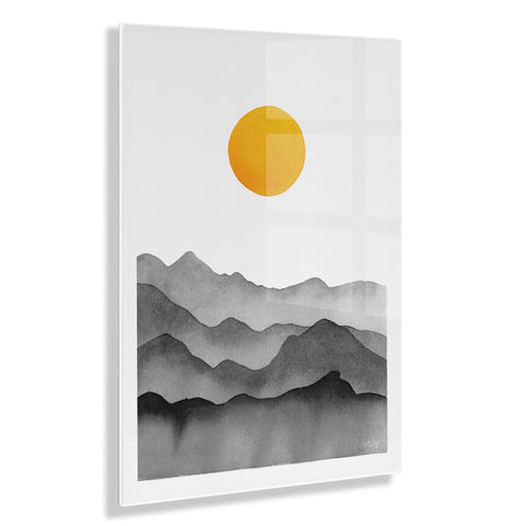 Black Yellow Mountain Range Silhouette Floating Acrylic Art by Cat Coquillette