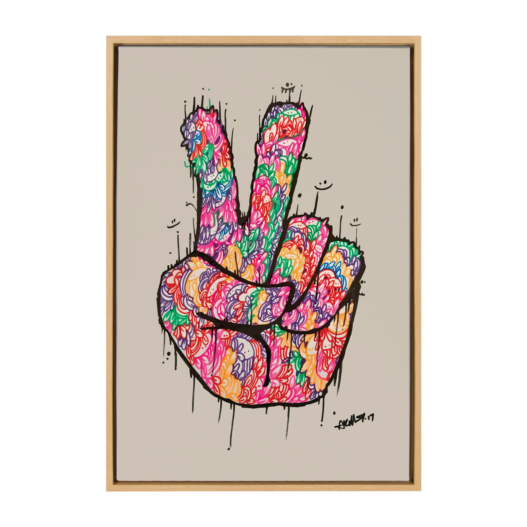Sylvie Peace Sign Framed Canvas by Arm of Casso
