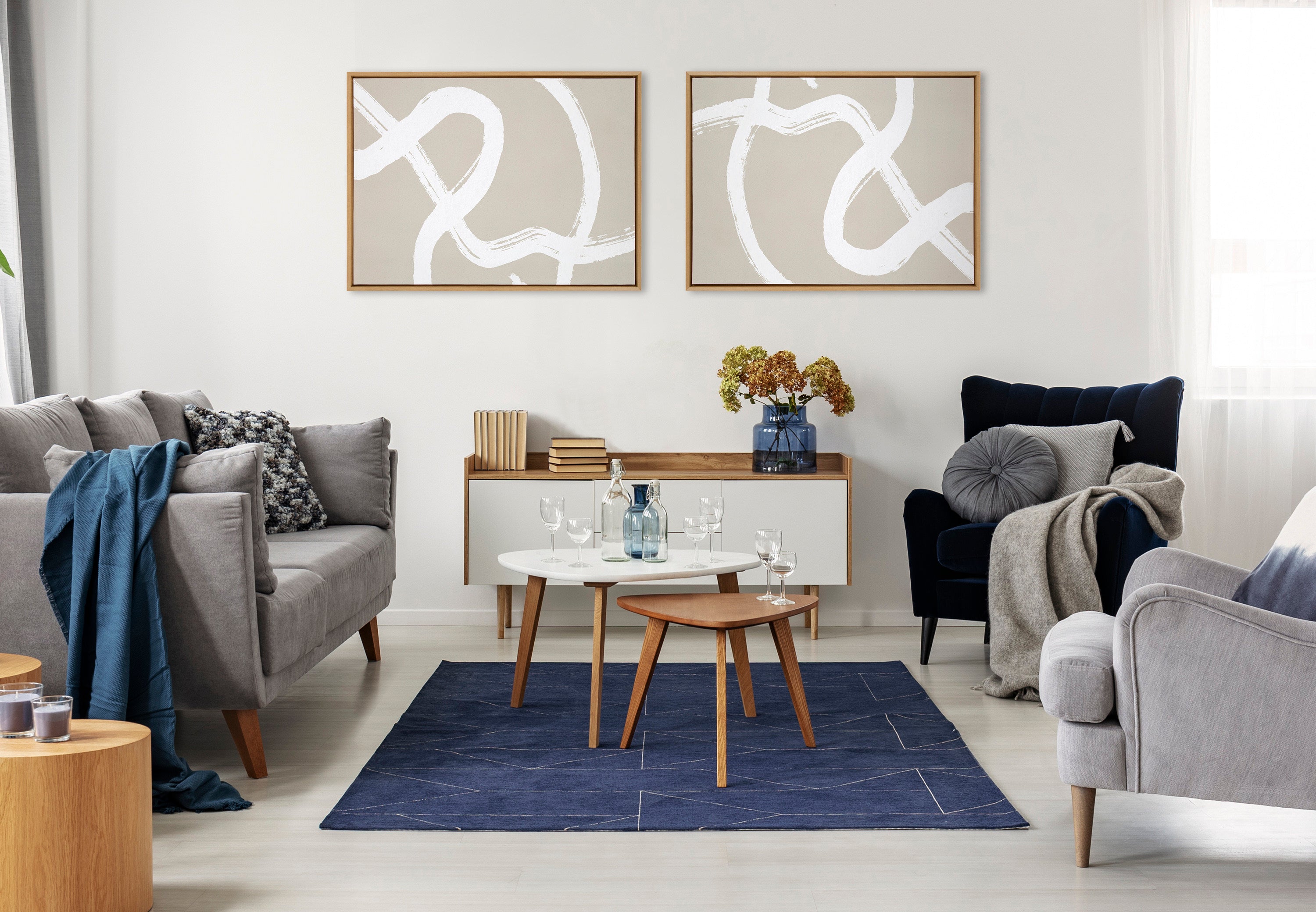Sylvie White Lines Framed Canvas by Rocket Jack