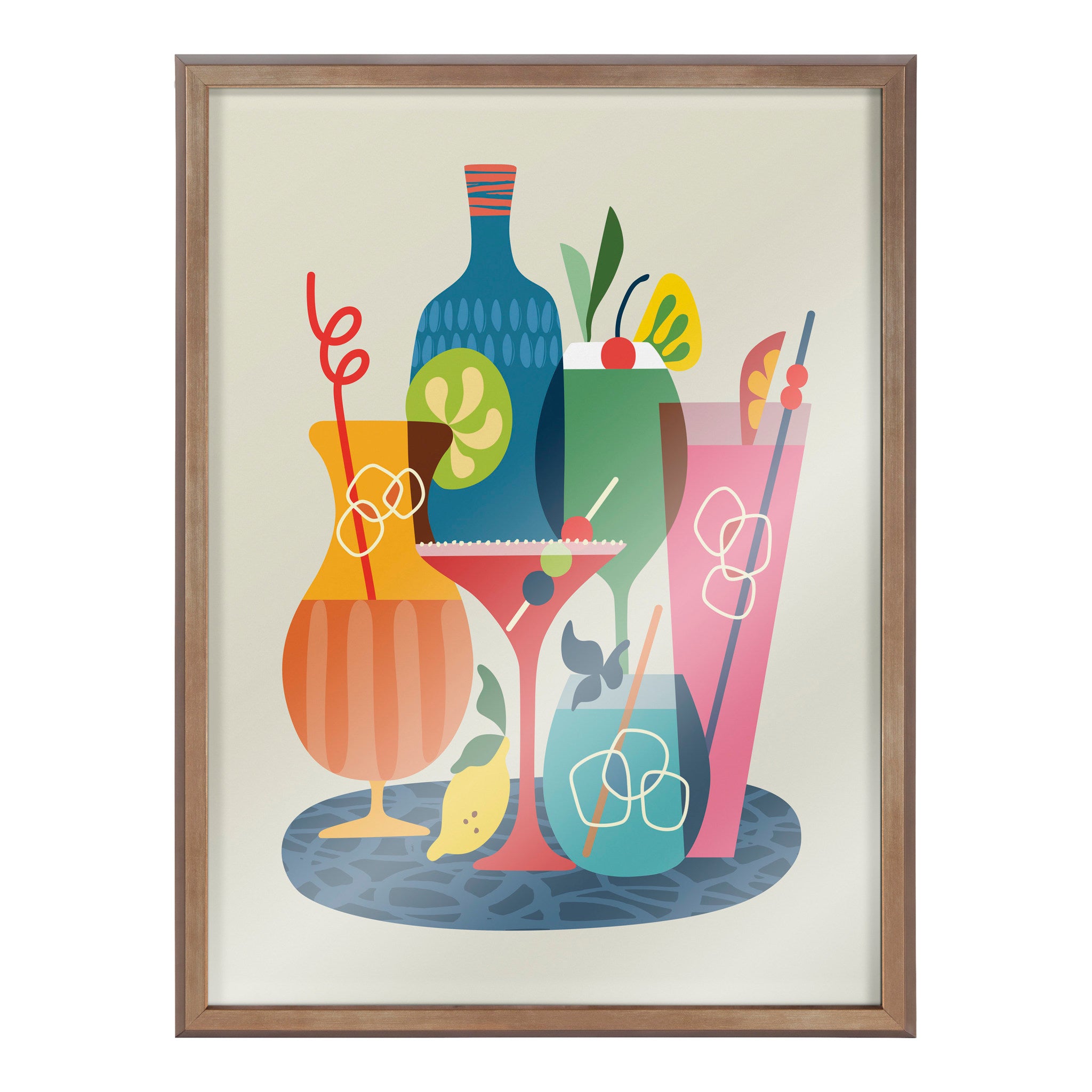 Blake Mid Century Modern Cocktails Framed Printed Glass by Rachel Lee of My Dream Wall