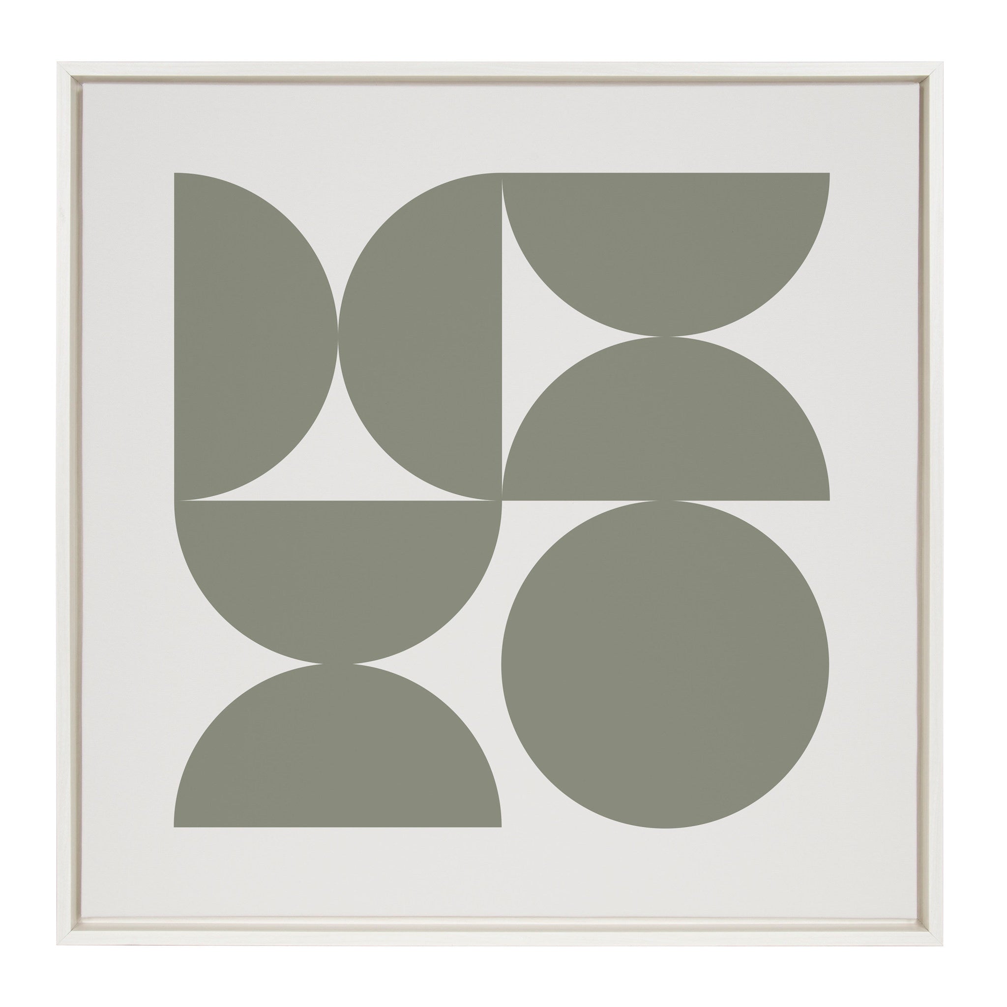 Sylvie Bold Vintage Geometric Sage Green on Soft White Framed Canvas by The Creative Bunch Studio