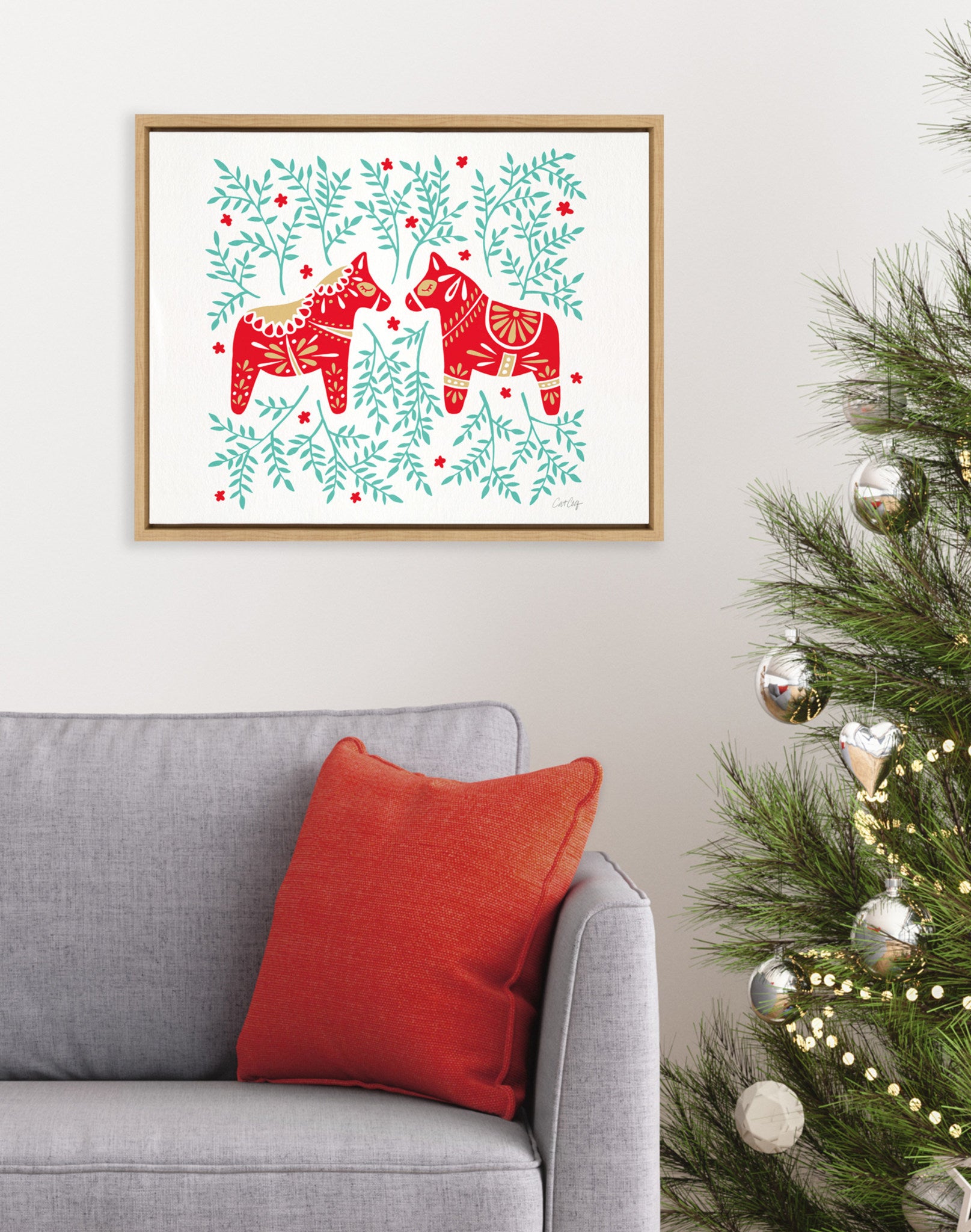 Sylvie Swedish Dala Horses Framed Canvas by Cat Coquillette