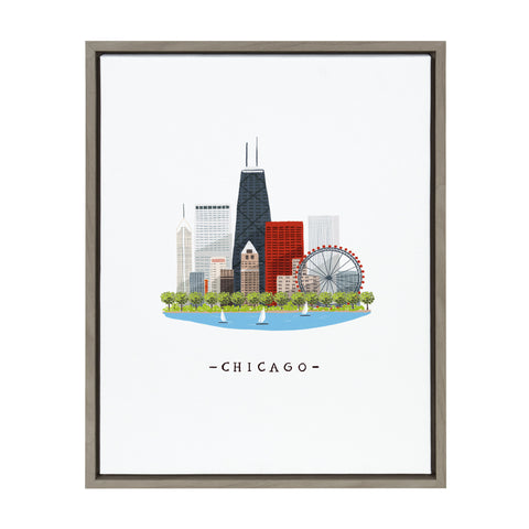 Sylvie Chicago Skyline Illustration Framed Canvas by Maja Tomljanovic