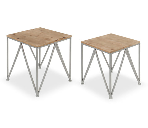 Uzma 2-Set Nesting Metal/Wood End Tables