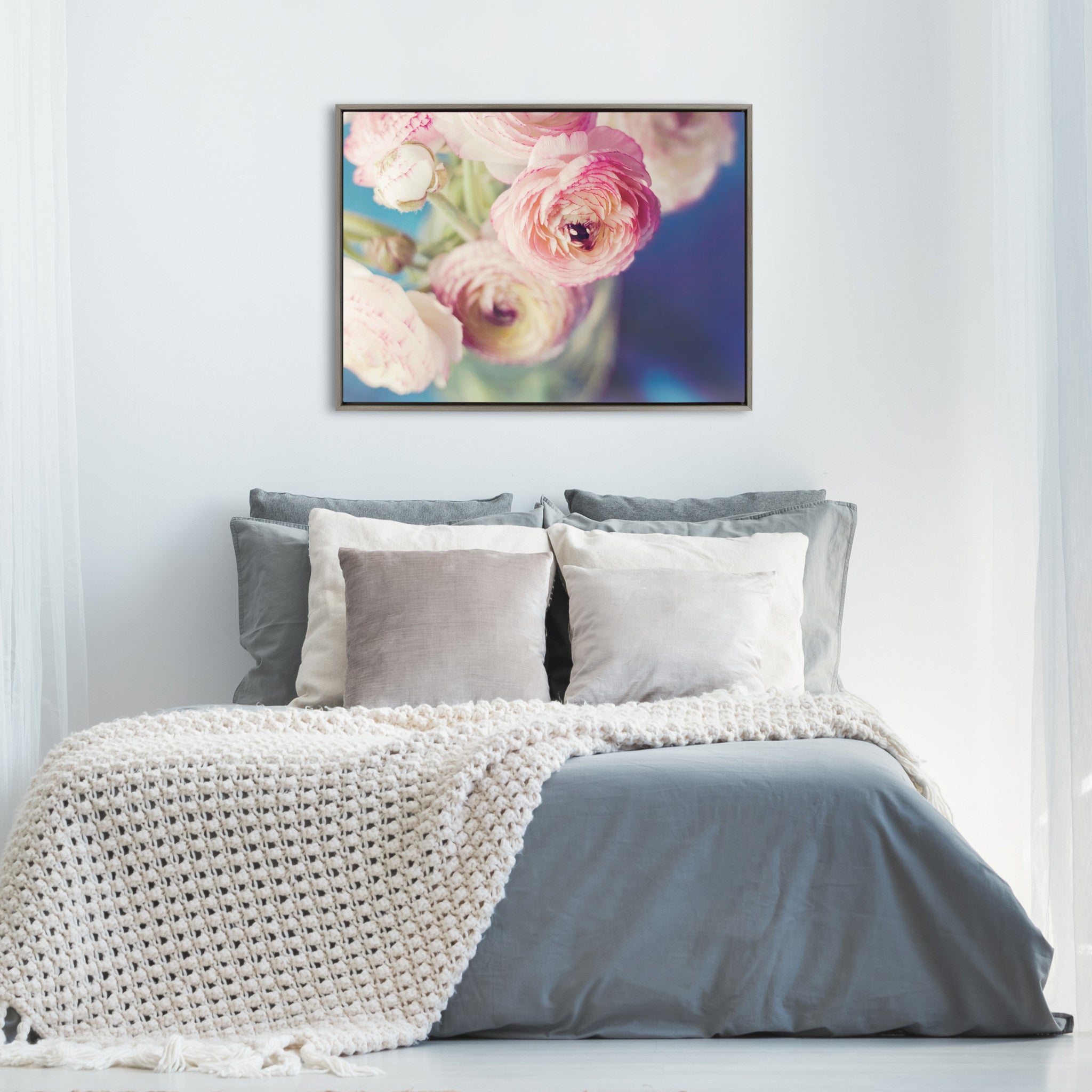 Sylvie Ranunculus in Blue Framed Canvas by Kristybee
