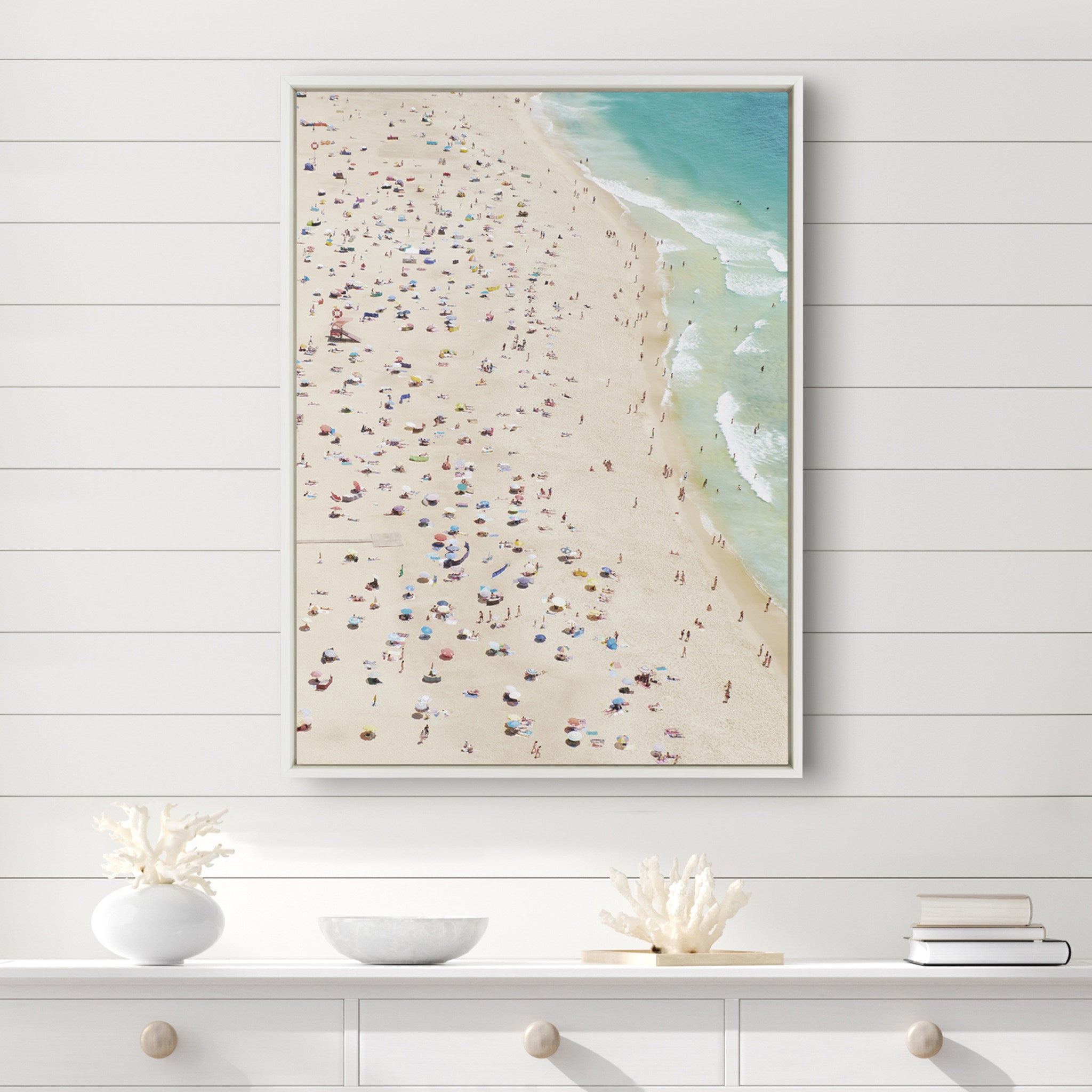 Sylvie Crowded Beach from Above Framed Canvas by Amy Peterson