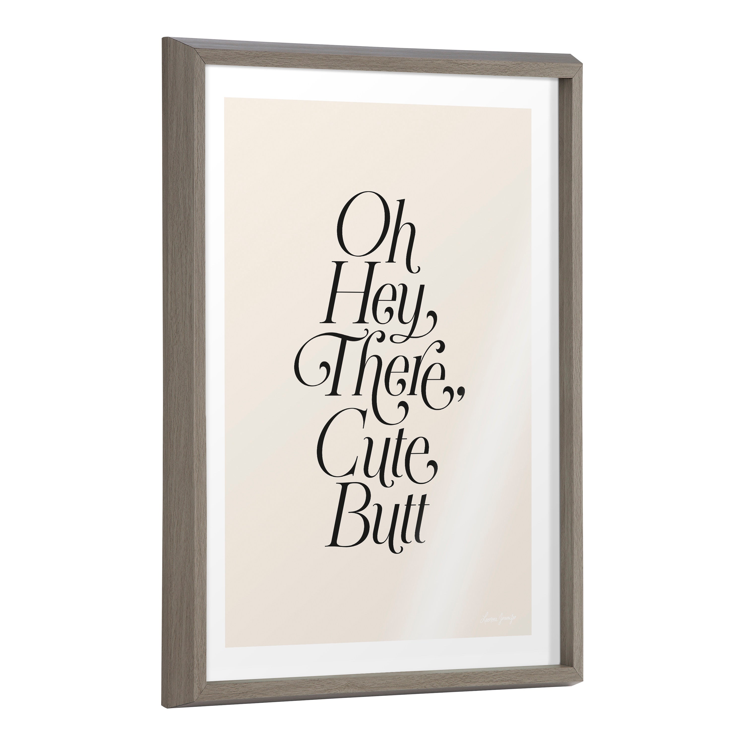 Blake Nice Butt Framed Printed Glass by Leonora Jennifer Benza of Yellow Heart Art