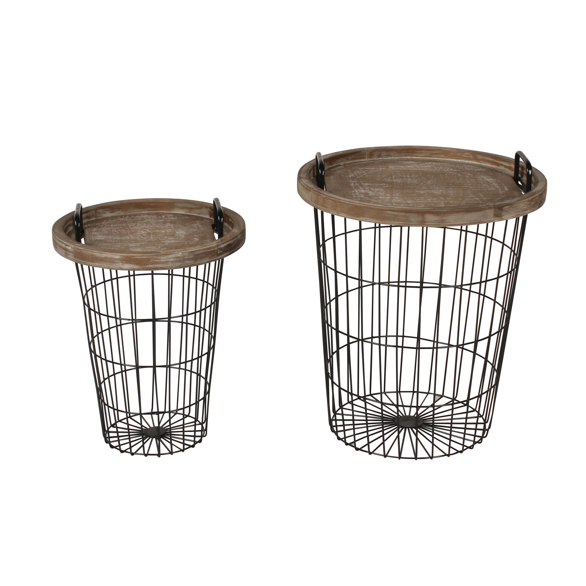 Tenby Nesting Metal and Wood Tray Basket End Tables